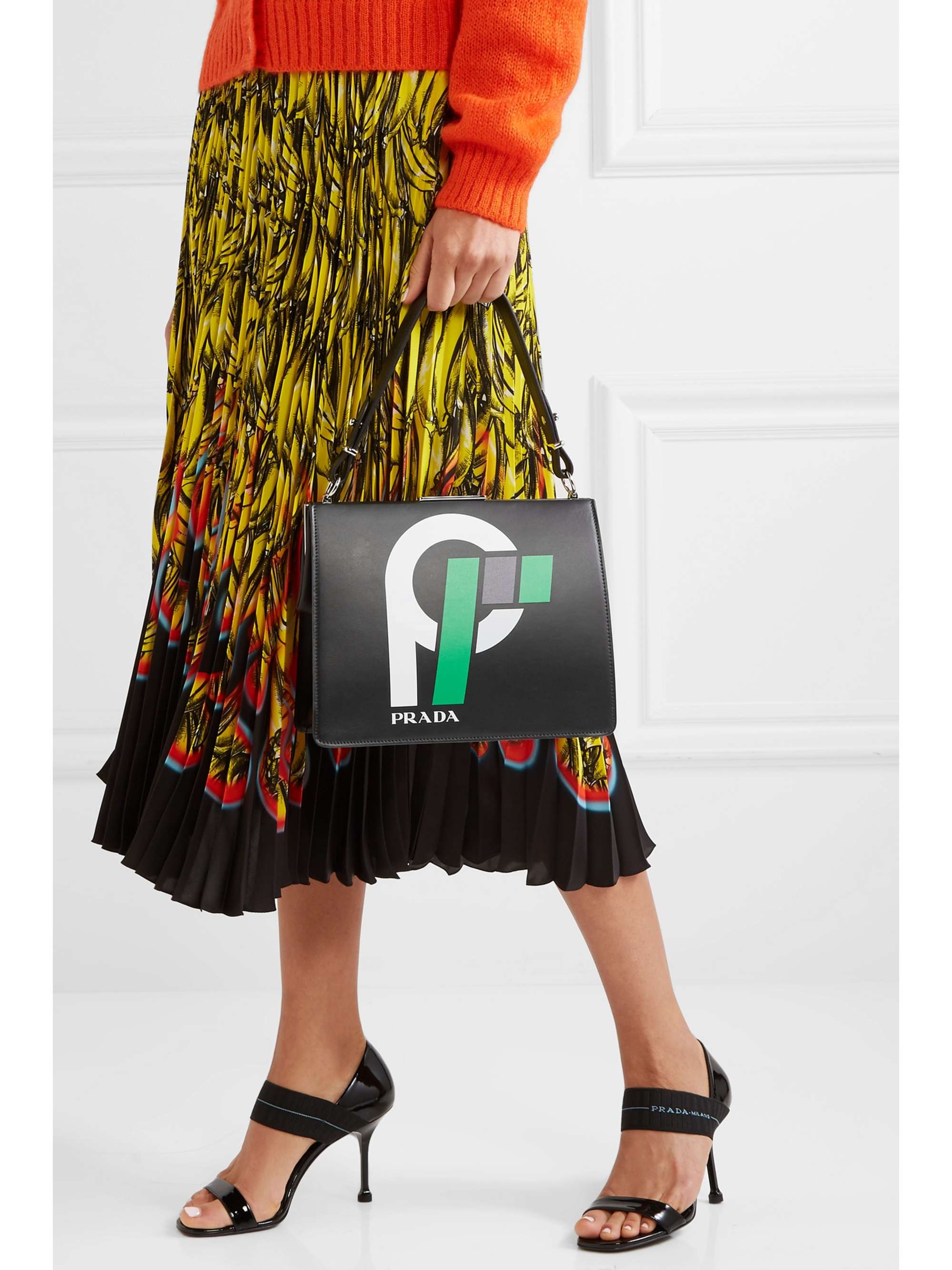 PRADA Frame printed leather shoulder bag
