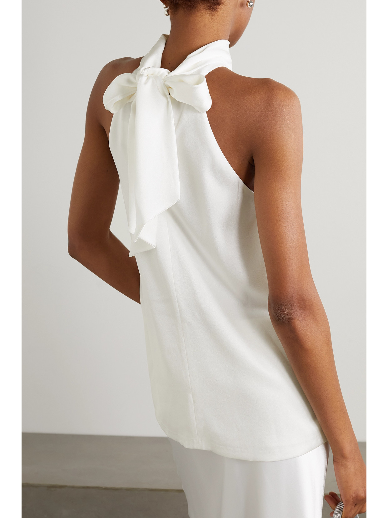 Shop Galvan Satin Halterneck Top In White