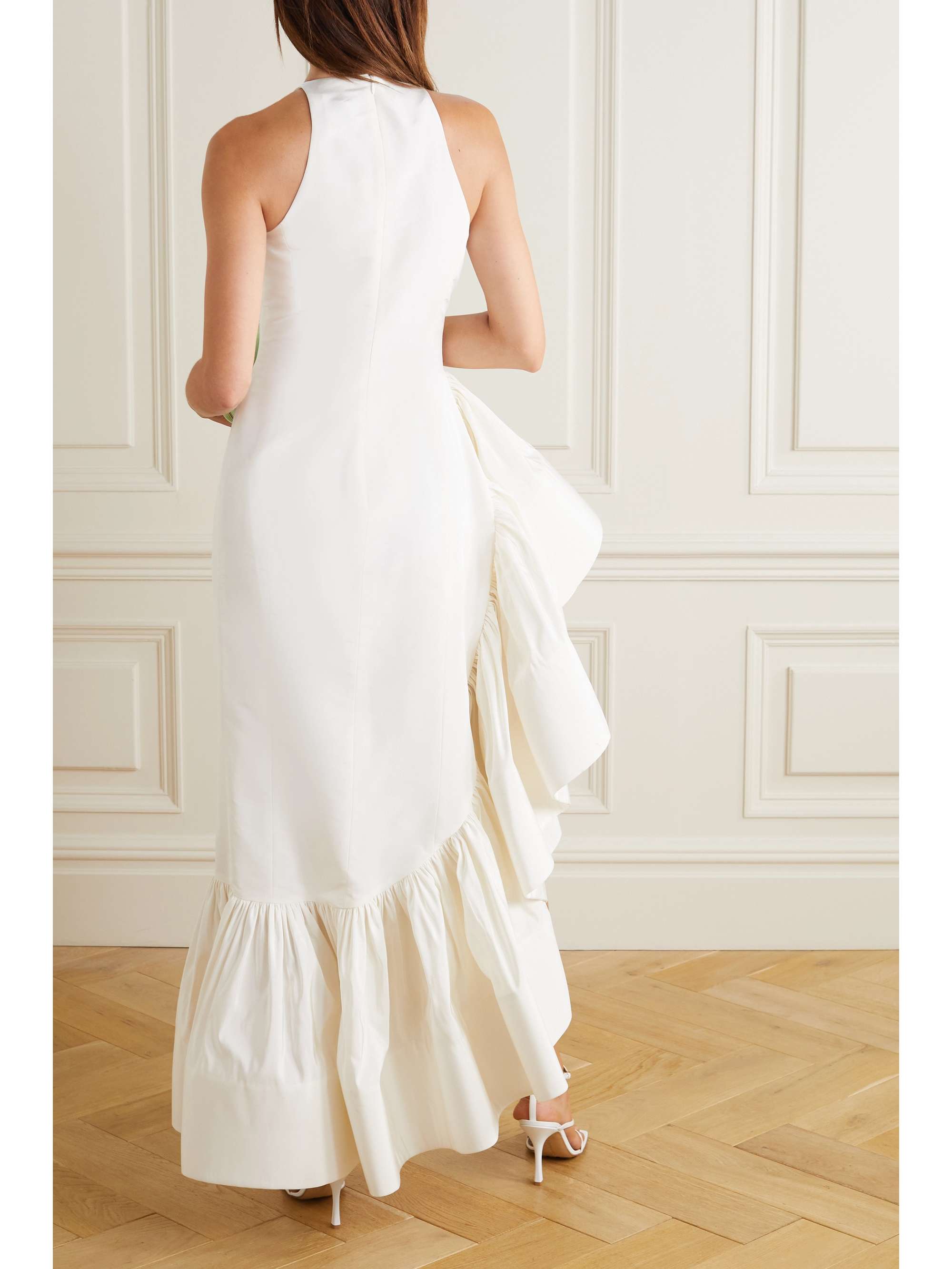 ROSIE ASSOULIN Whoopsy Daisy asymmetric ruffled silk-charmeuse gown