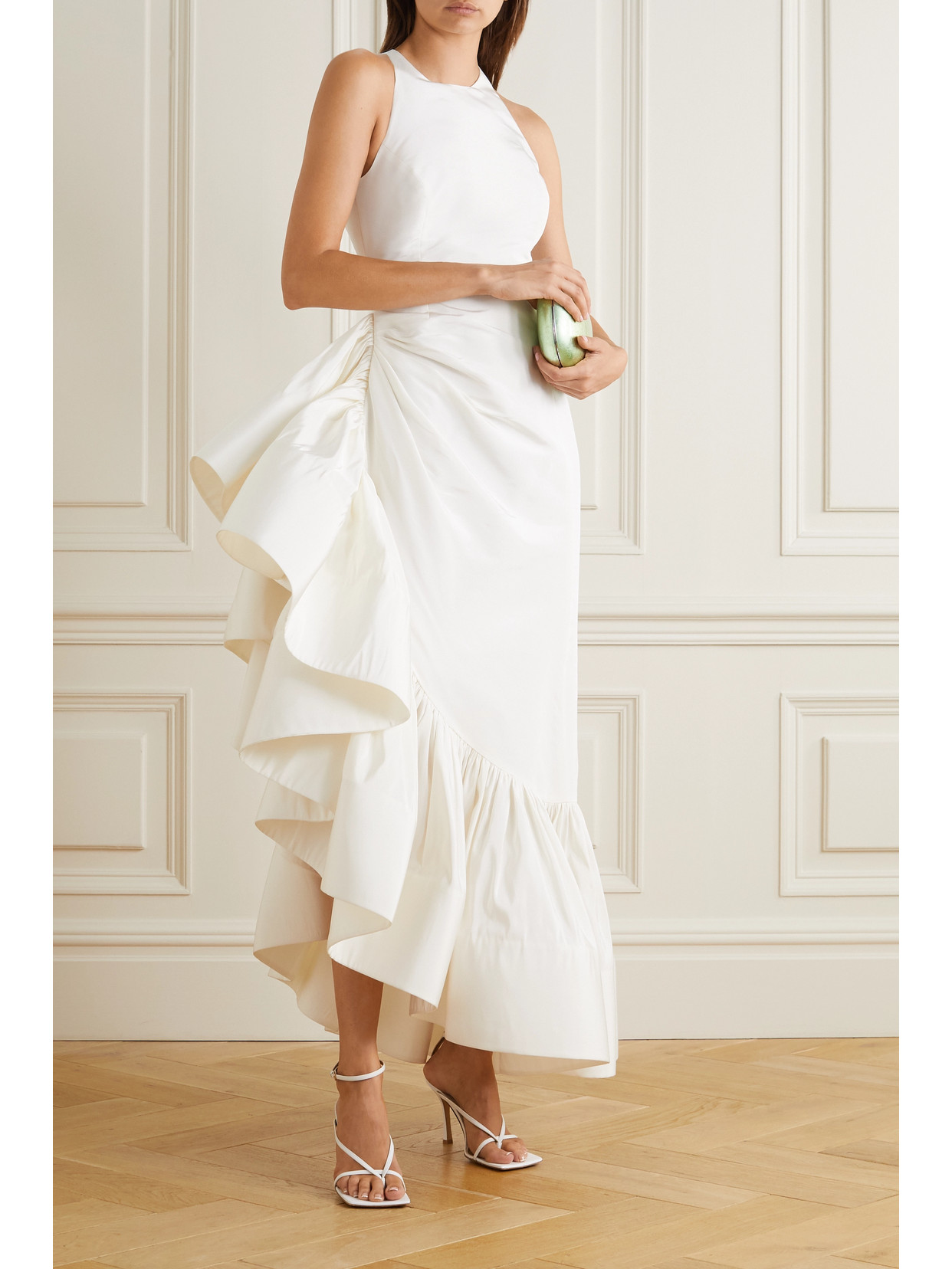 Shop Rosie Assoulin Whoopsy Daisy Asymmetric Ruffled Silk-charmeuse Gown In White