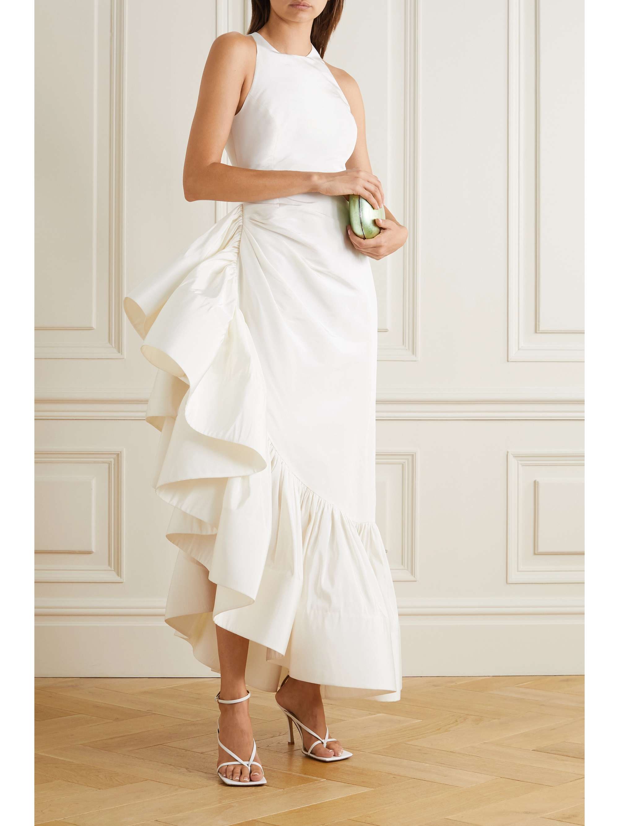 ROSIE ASSOULIN Whoopsy Daisy asymmetric ruffled silk-charmeuse gown
