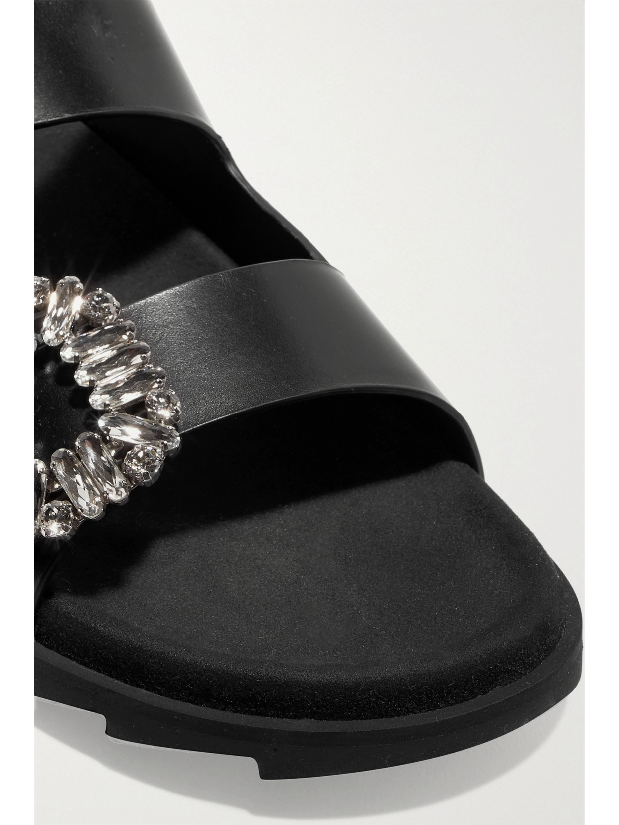 Shop Roger Vivier Slidy Viv Crystal-embellished Leather Slides In Black