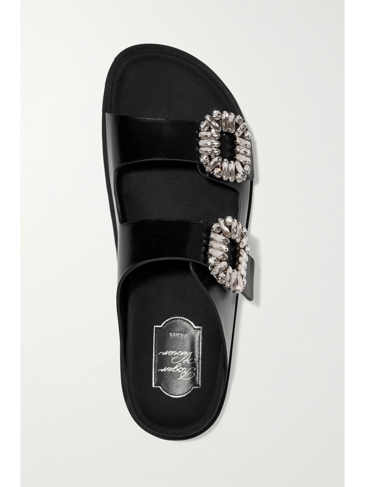 Shop Roger Vivier Slidy Viv Crystal-embellished Leather Slides In Black