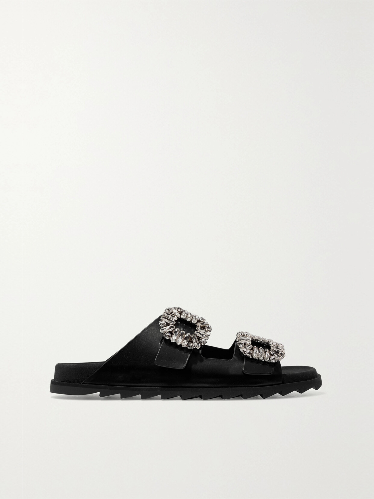 Shop Roger Vivier Slidy Viv Crystal-embellished Leather Slides In Black