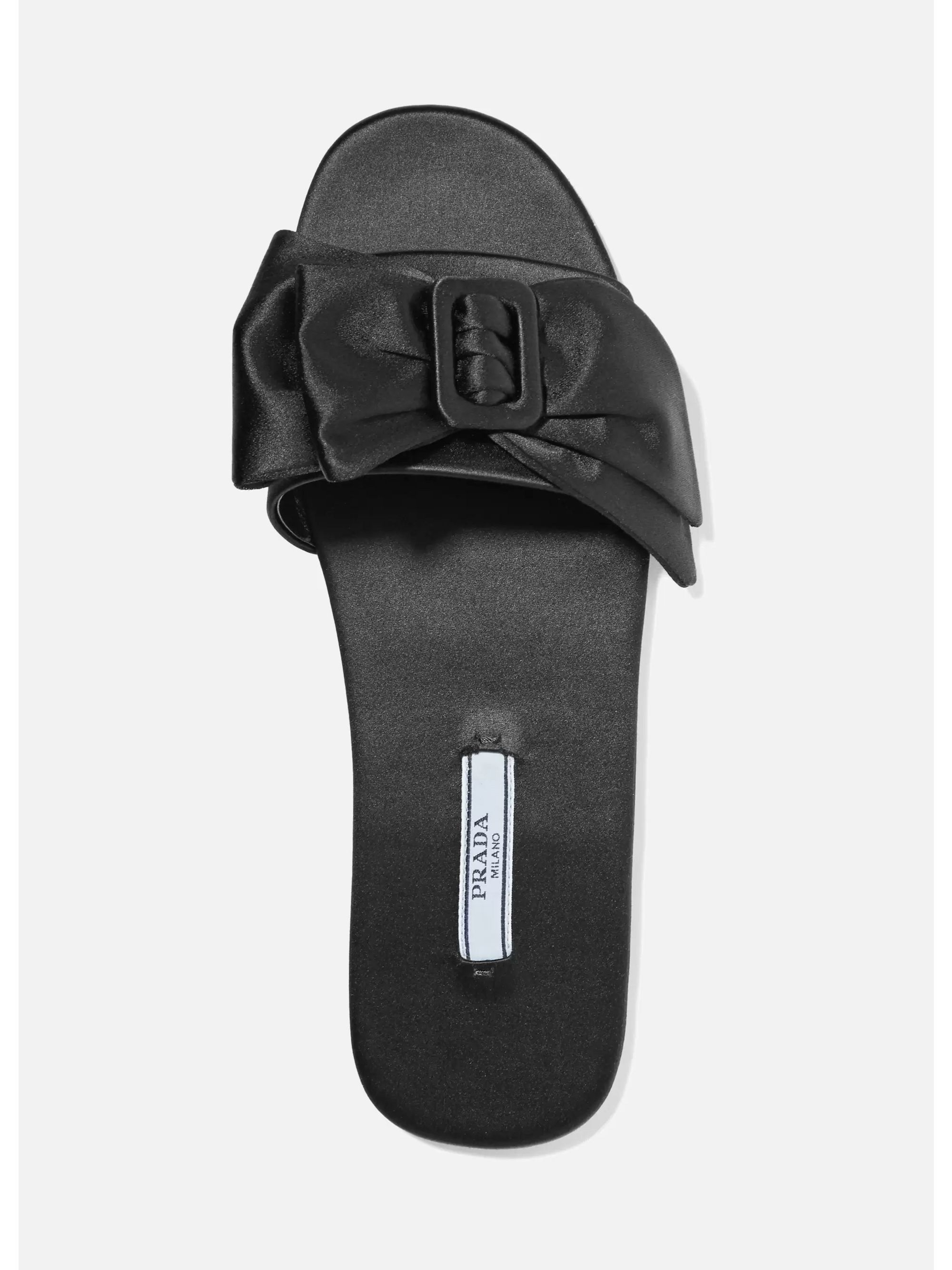 Black Bow-embellished satin slides | PRADA | NET-A-PORTER
