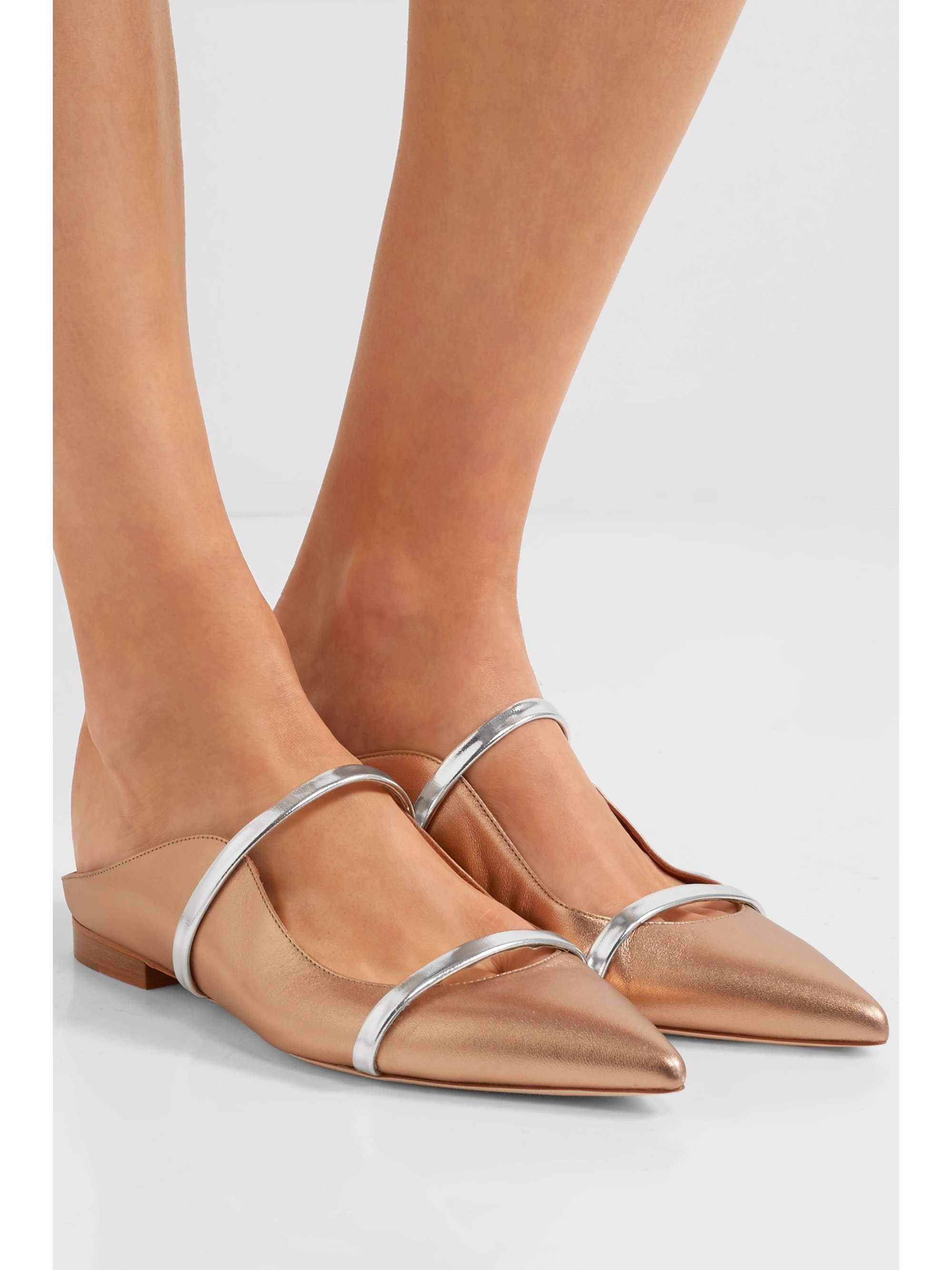 MALONE SOULIERS Maureen metallic leather point-toe flats | NET-A-PORTER