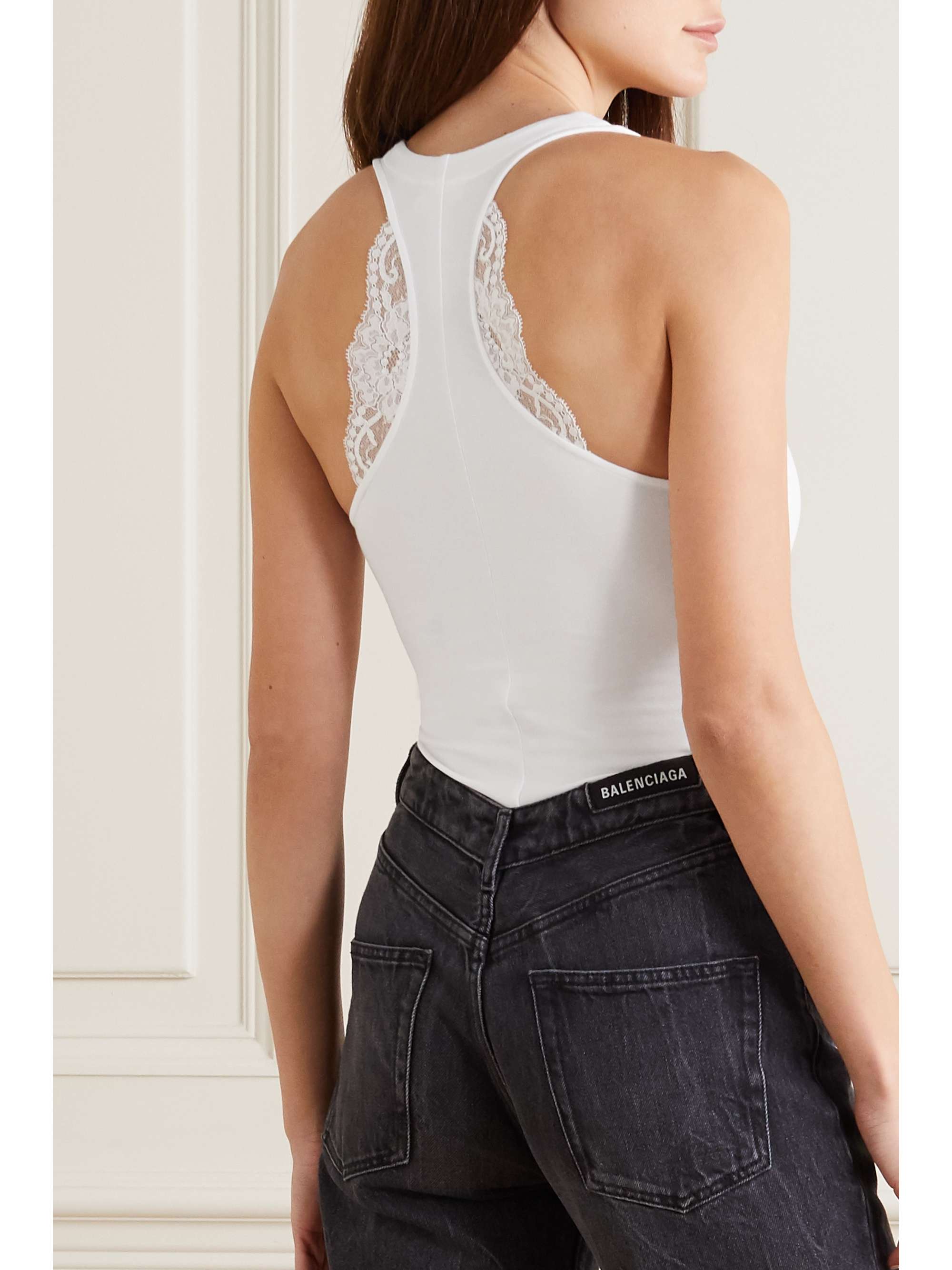 LA PERLA Souple lace-trimmed stretch cotton-blend jersey bodysuit