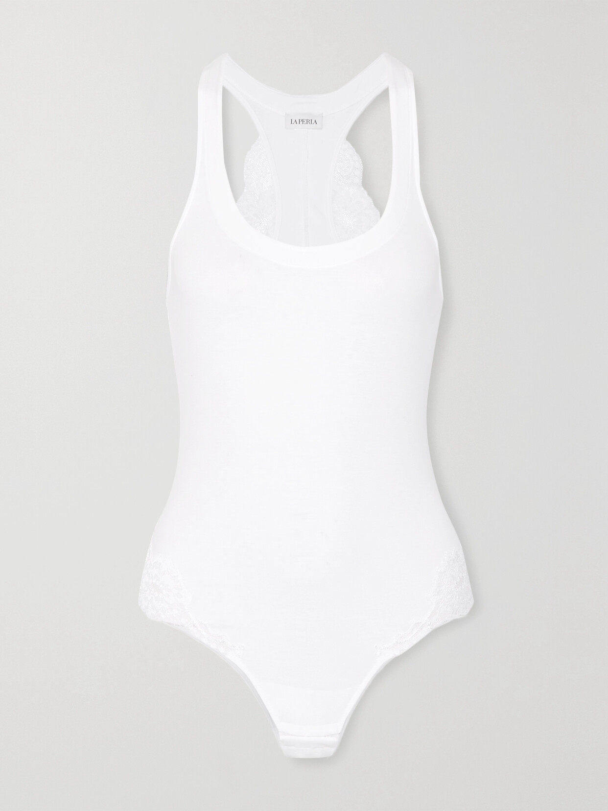 La Perla Souple Lace-trimmed Stretch Cotton-blend Jersey Bodysuit - White