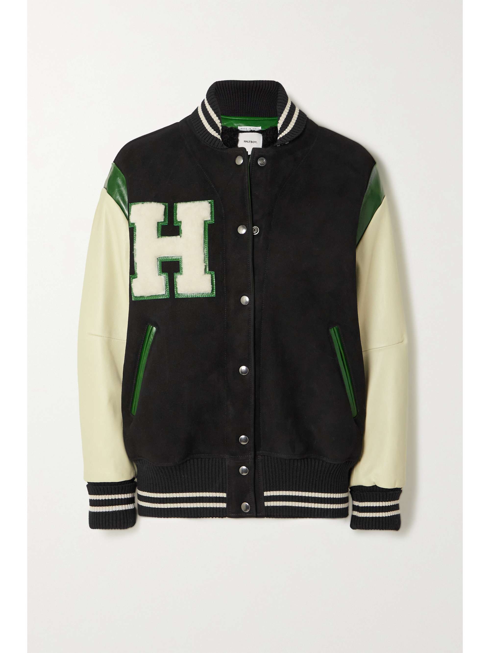 HALFBOY Shearling-trimmed suede and leather bomber jacket