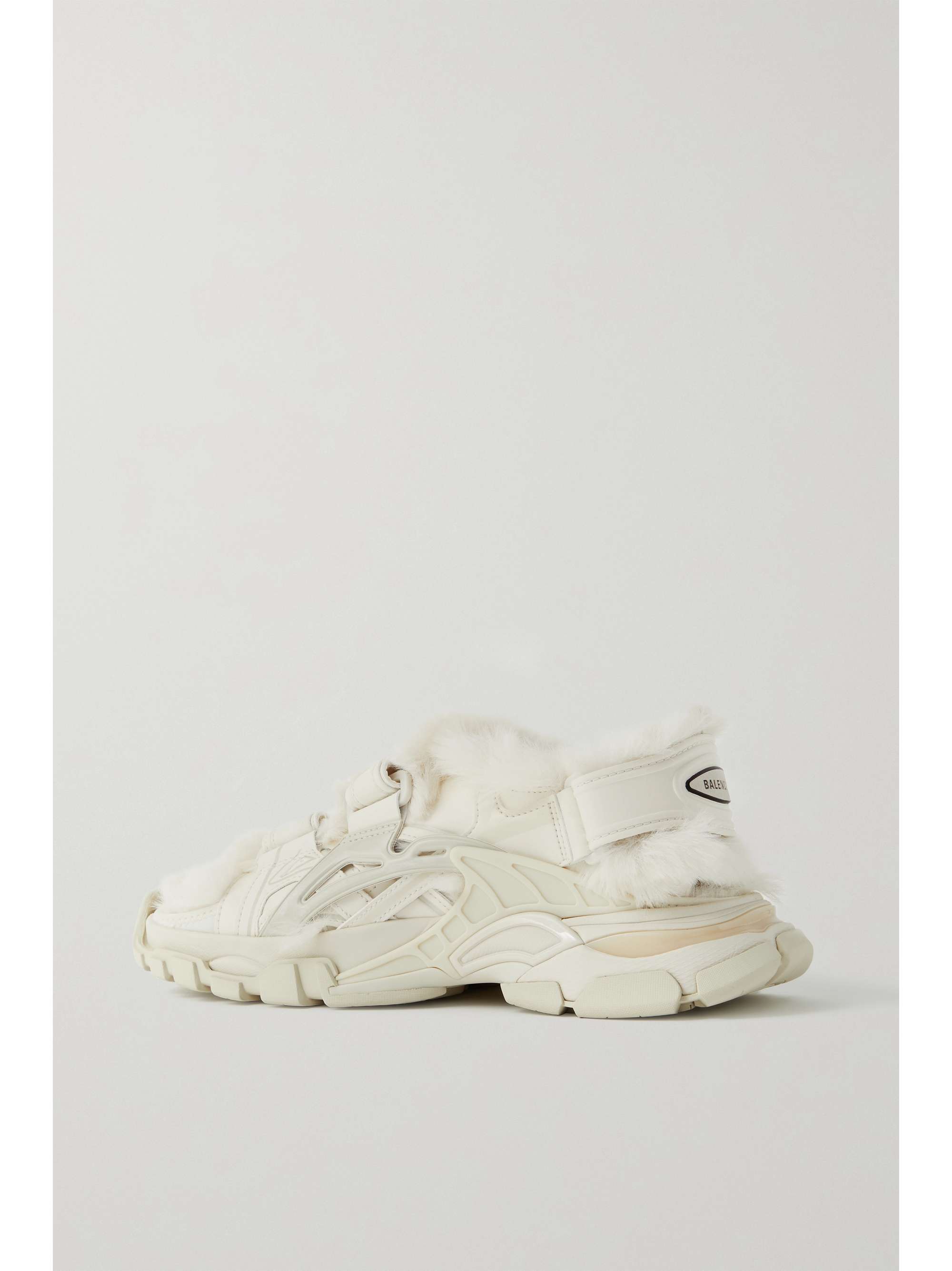 BALENCIAGA Faux fur-lined leather and rubber sandals