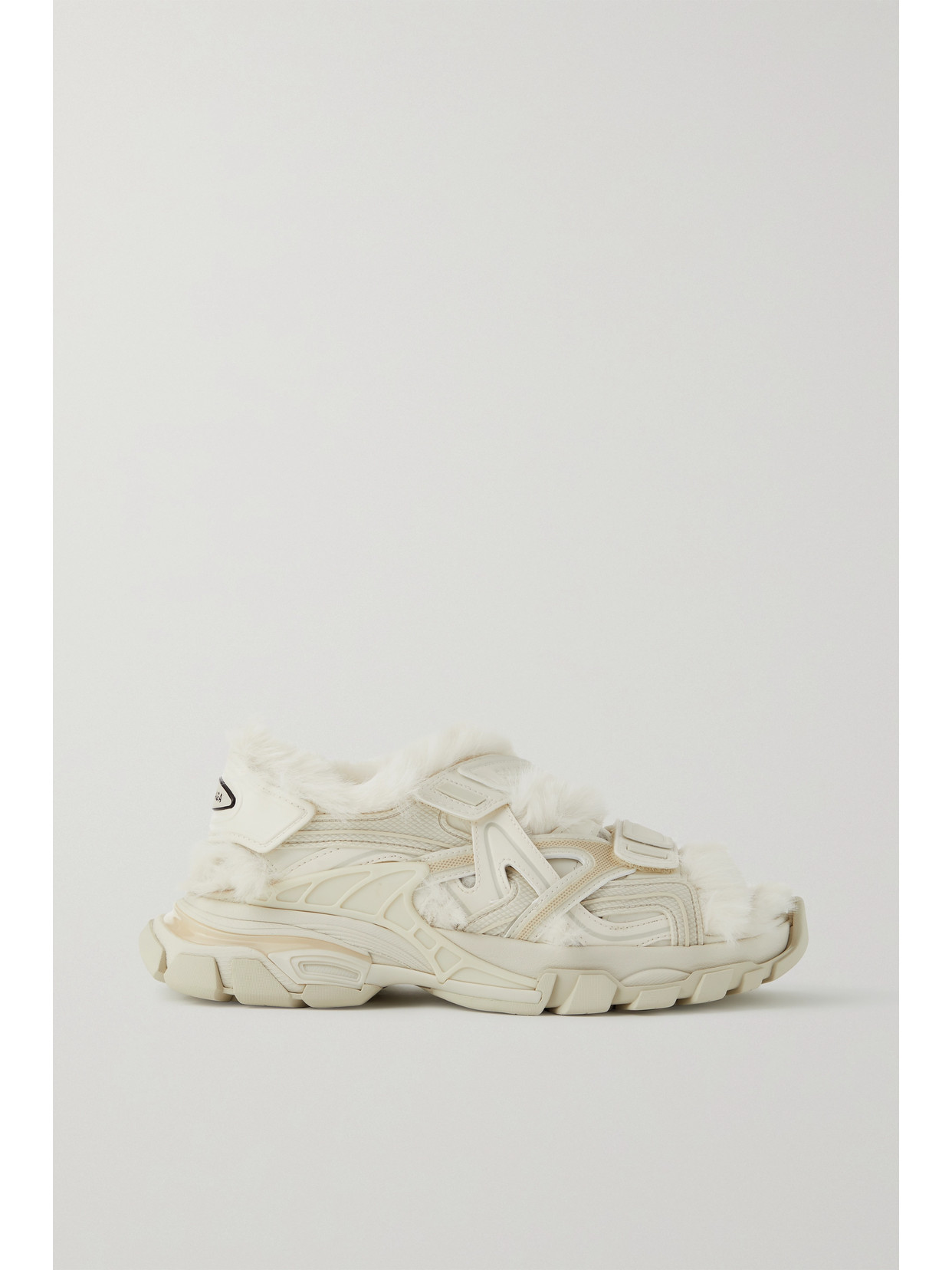 BALENCIAGA FAUX FUR-LINED LEATHER AND RUBBER SANDALS