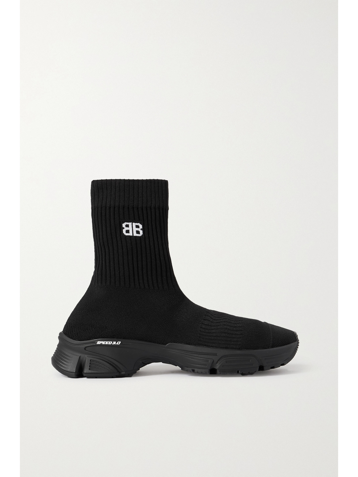 Balenciaga Speed 3.0 Logo-jacquard Stretch-knit High-top Sneakers In Black