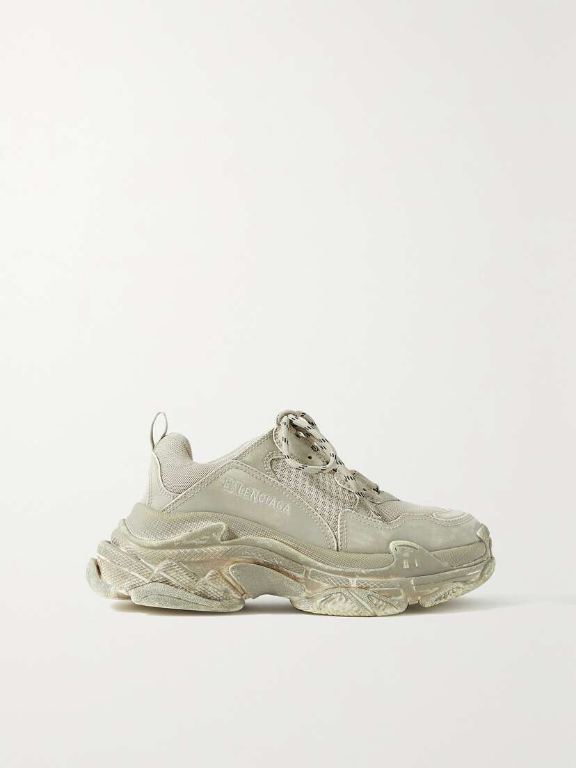 Balenciaga Triple S Logo-embroidered Distressed Leather And Mesh Sneakers