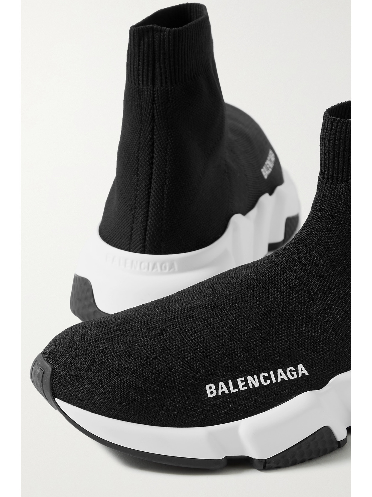 Shop Balenciaga Speed Lt Logo-print Stretch-knit High-top Sneakers In Black