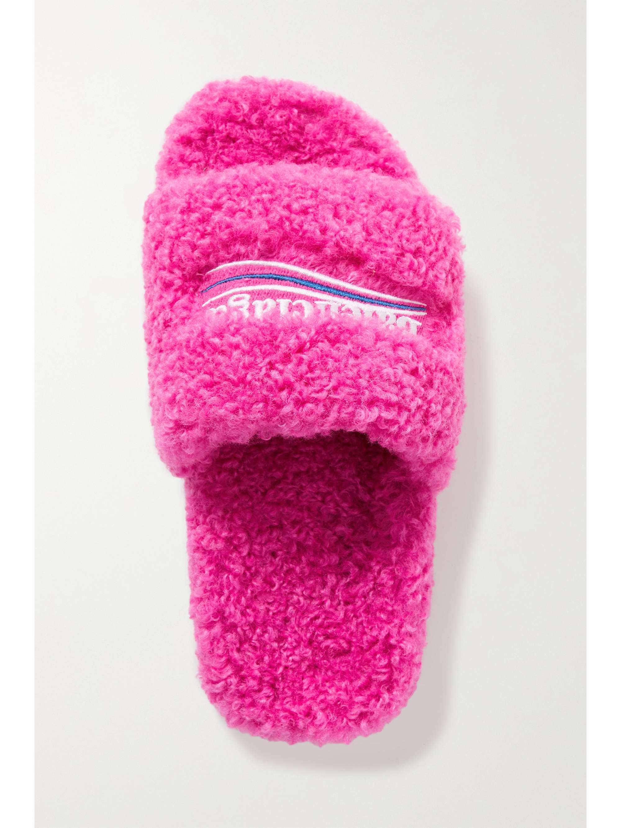 BALENCIAGA Furry logo-embroidered faux shearling slides | NET-A-PORTER