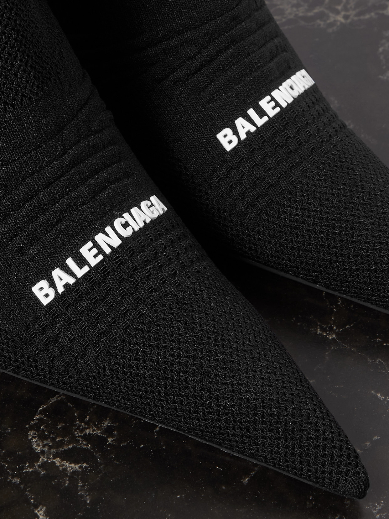 Balenciaga Womens Blk/white Knife 2.0 Logo-print Stretch-knit Sock Boots 3 In Black