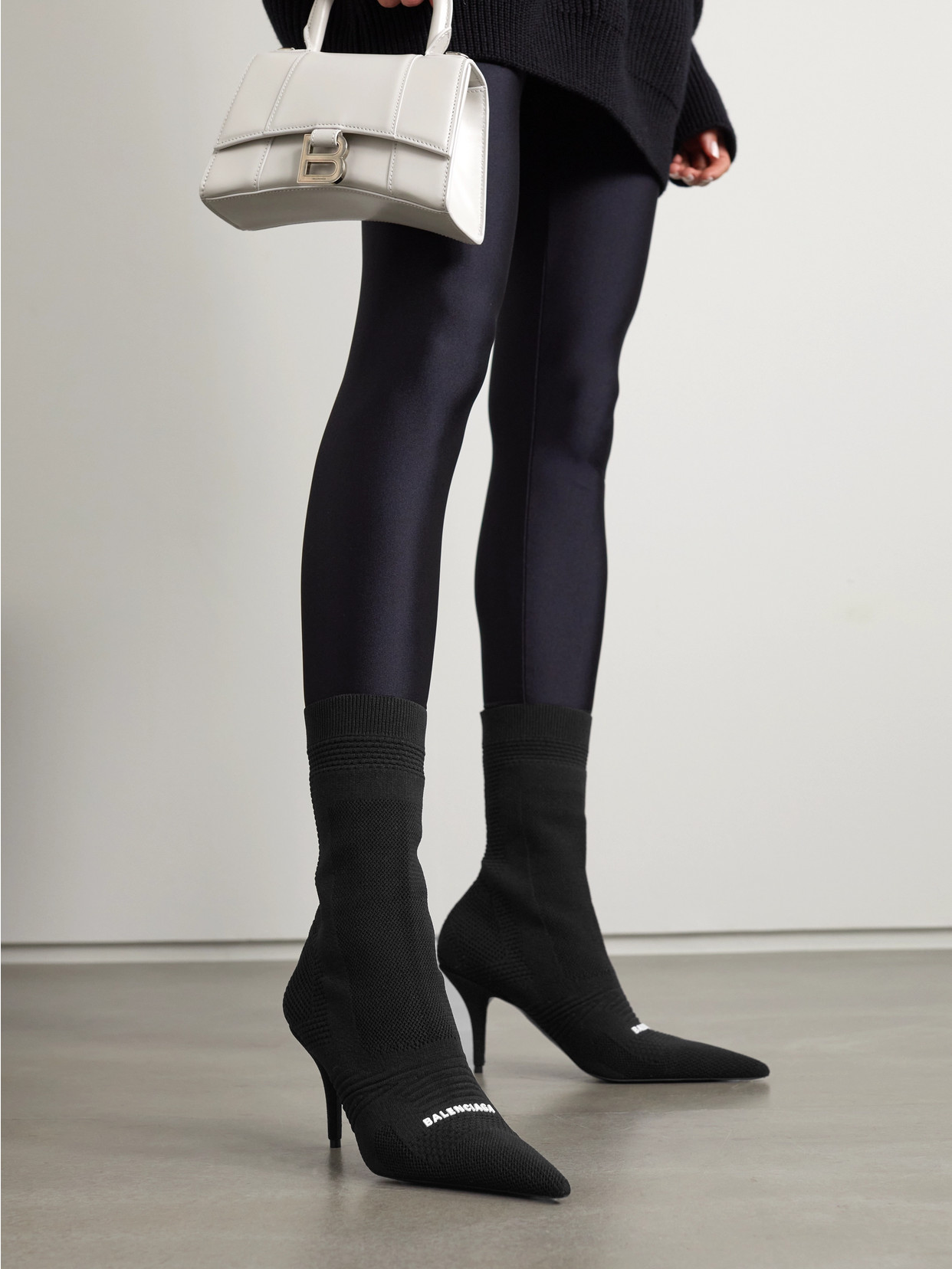 Balenciaga Womens Blk/white Knife 2.0 Logo-print Stretch-knit Sock Boots 3 In Black