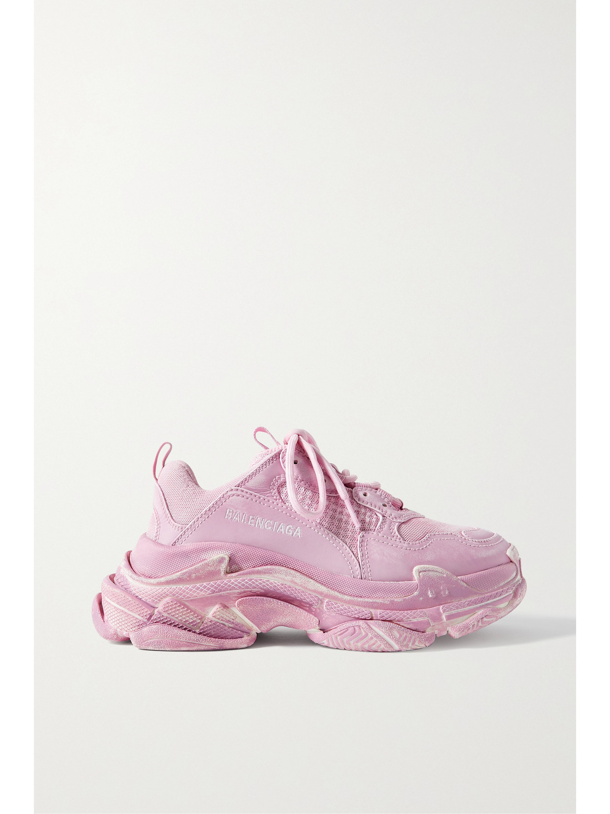 Shop Balenciaga Triple S Logo-embroidered Distressed Leather, Nubuck And Mesh Sneakers In Pink