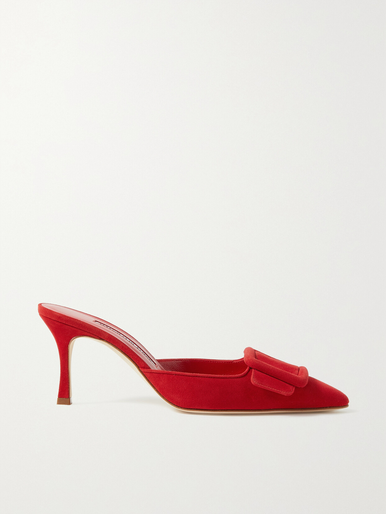 Shop Manolo Blahnik Maysale 70 Buckled Suede Mules In Red