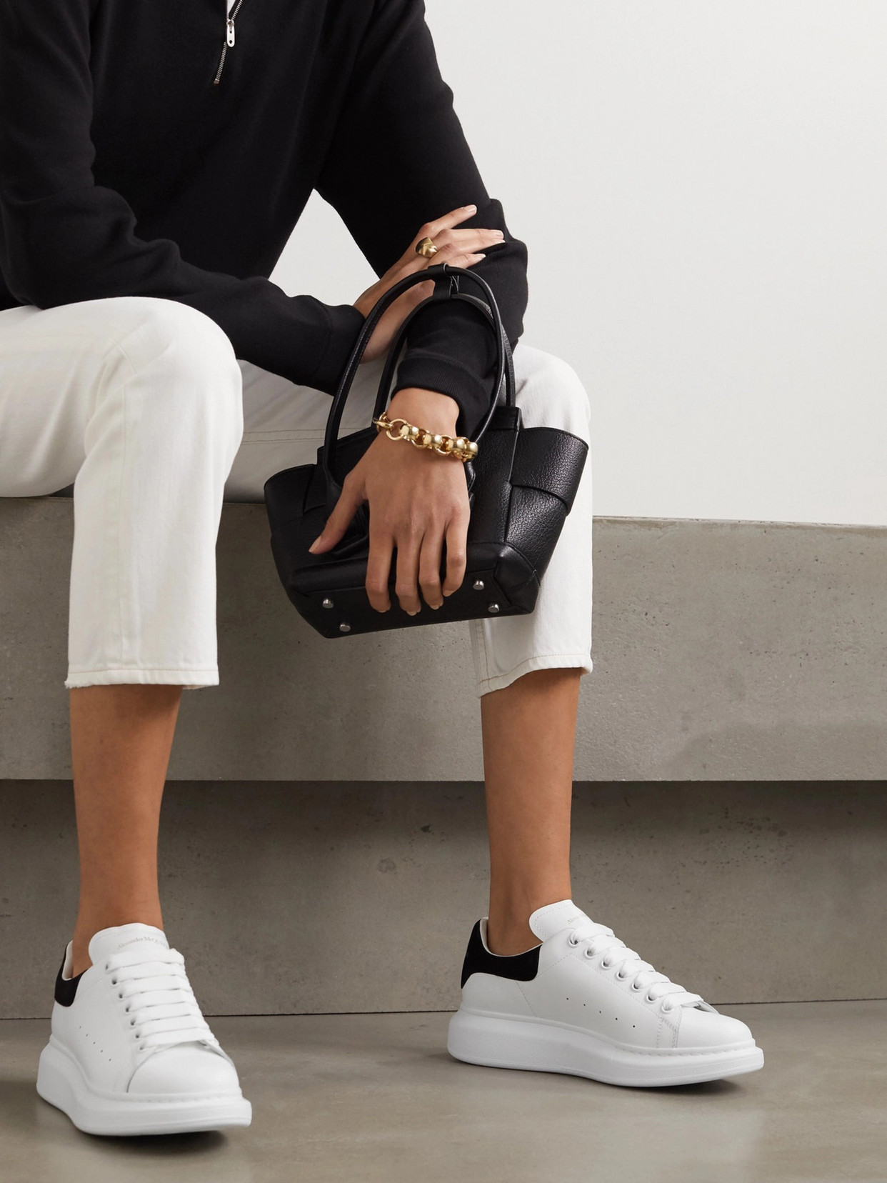 Alexander Mcqueen Oversized Sneakers In Leather With Contrasting Heel Tab In Black