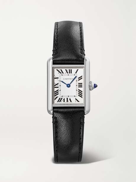 CARTIER Tank Must SolarBeat 22mm small stainless steel and faux leather watch | NET-A-PORTER