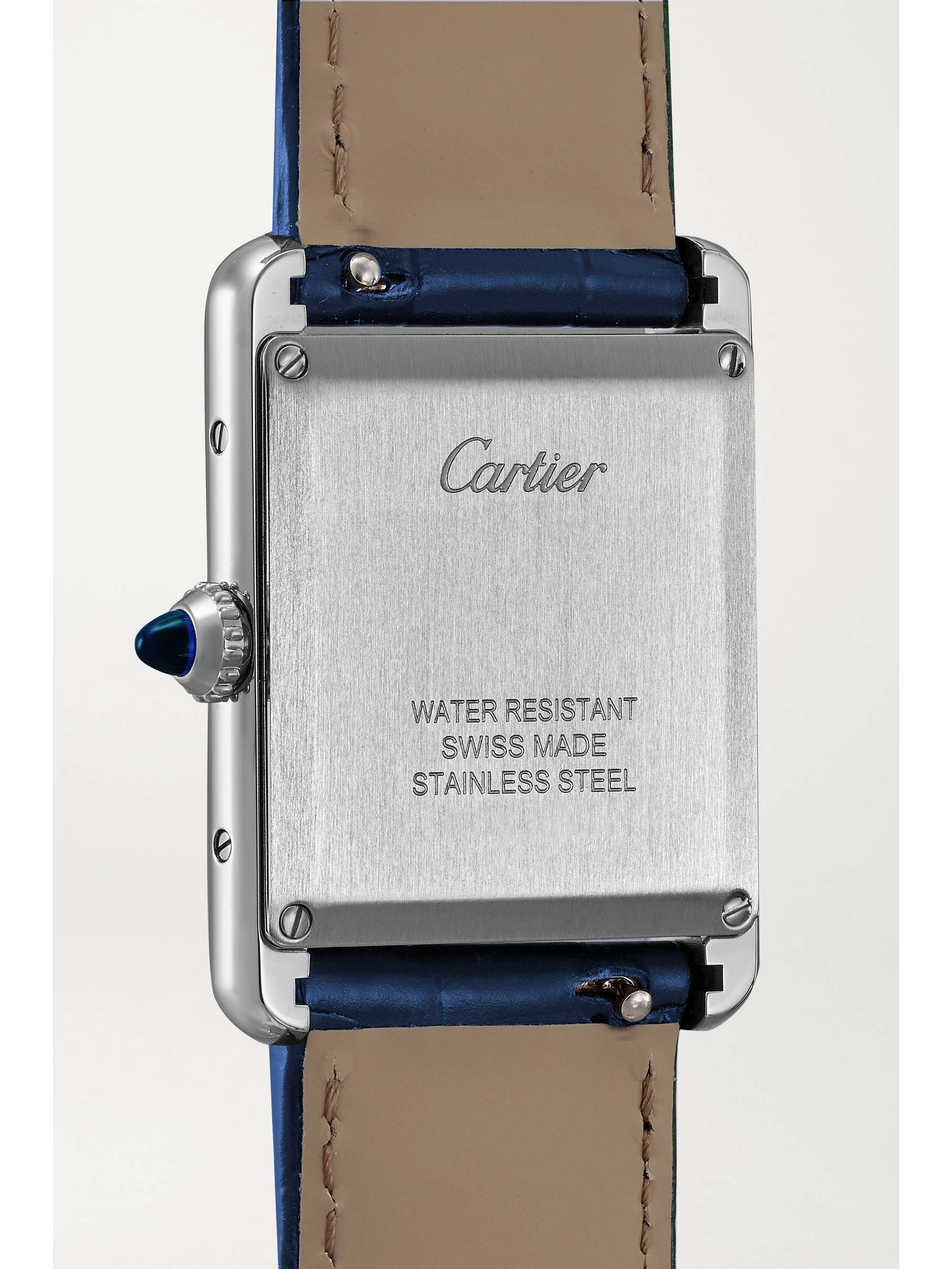 CARTIER Montre en acier inoxydable à bracelet en alligator Tank Must, 34 mm