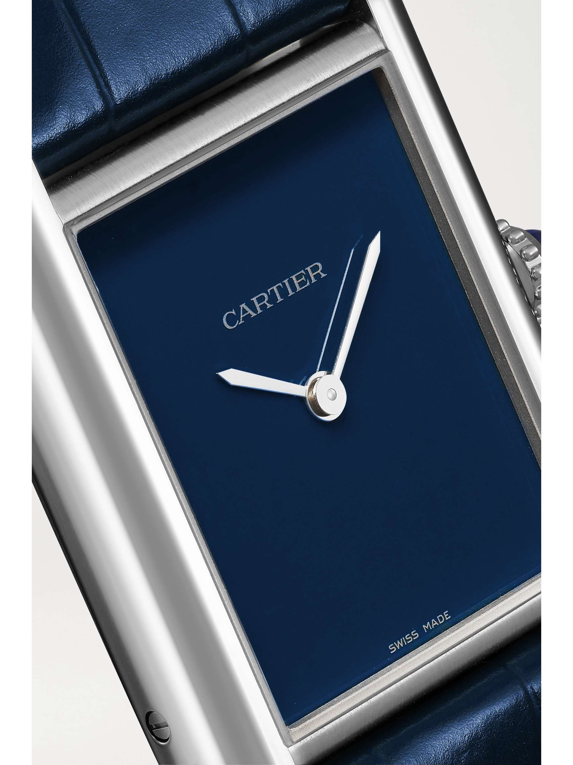 CARTIER Montre en acier inoxydable à bracelet en alligator Tank Must, 34 mm