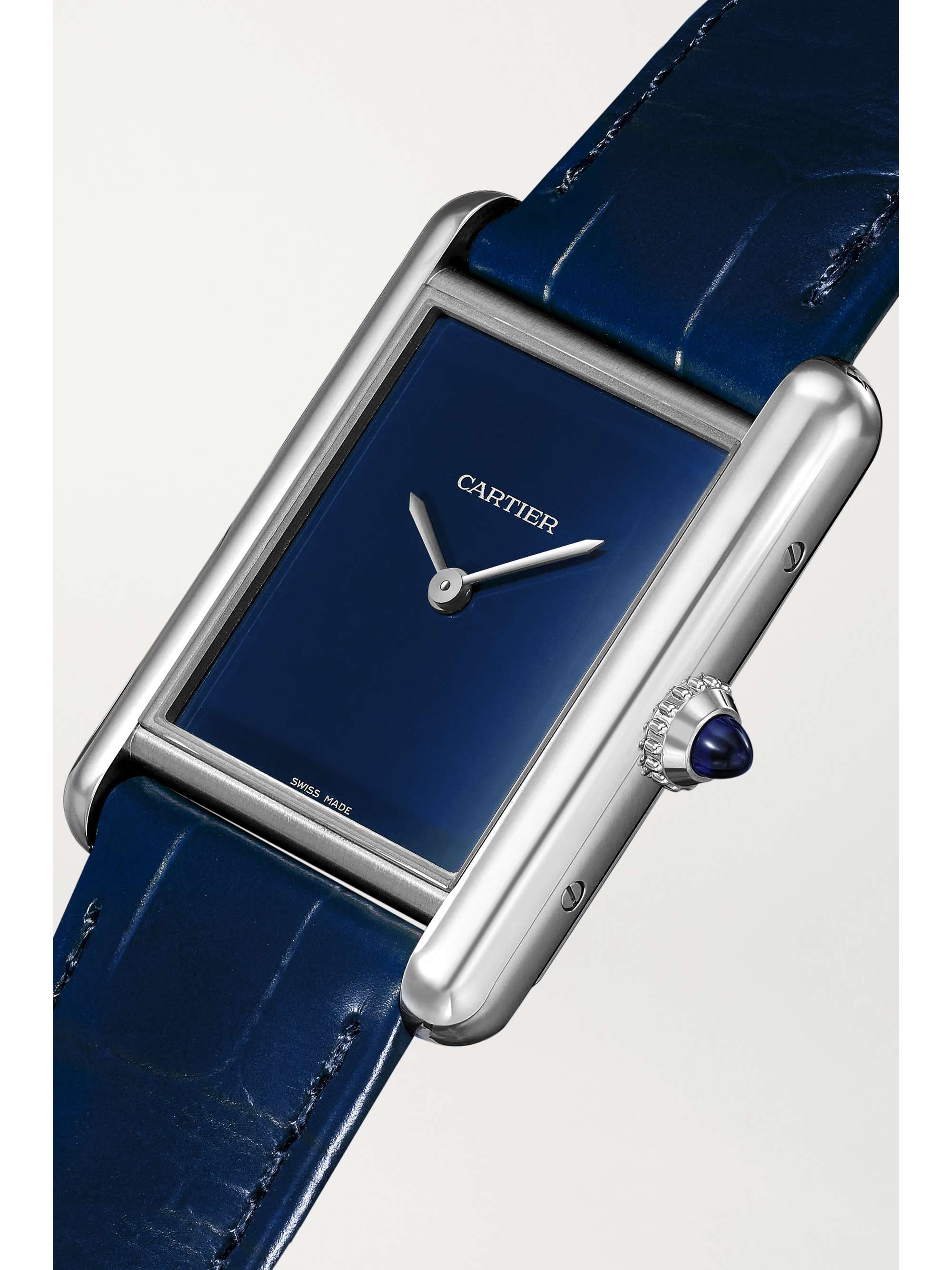 CARTIER Montre en acier inoxydable à bracelet en alligator Tank Must, 34 mm