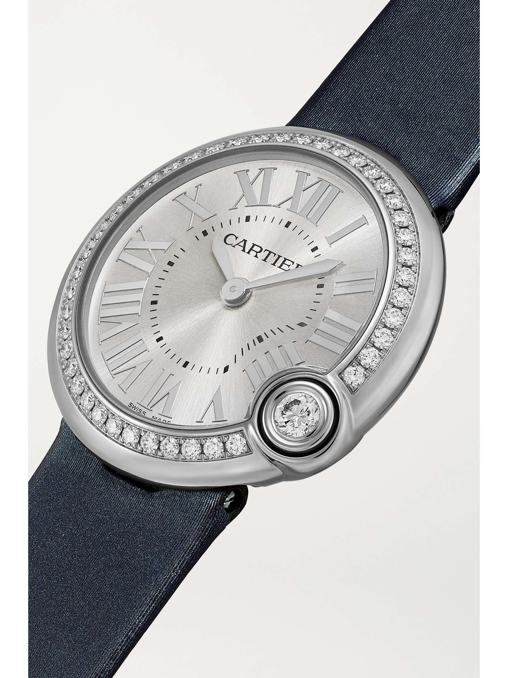 CARTIER Ballon Blanc de Cartier 30mm stainless steel, leather and diamond watch
