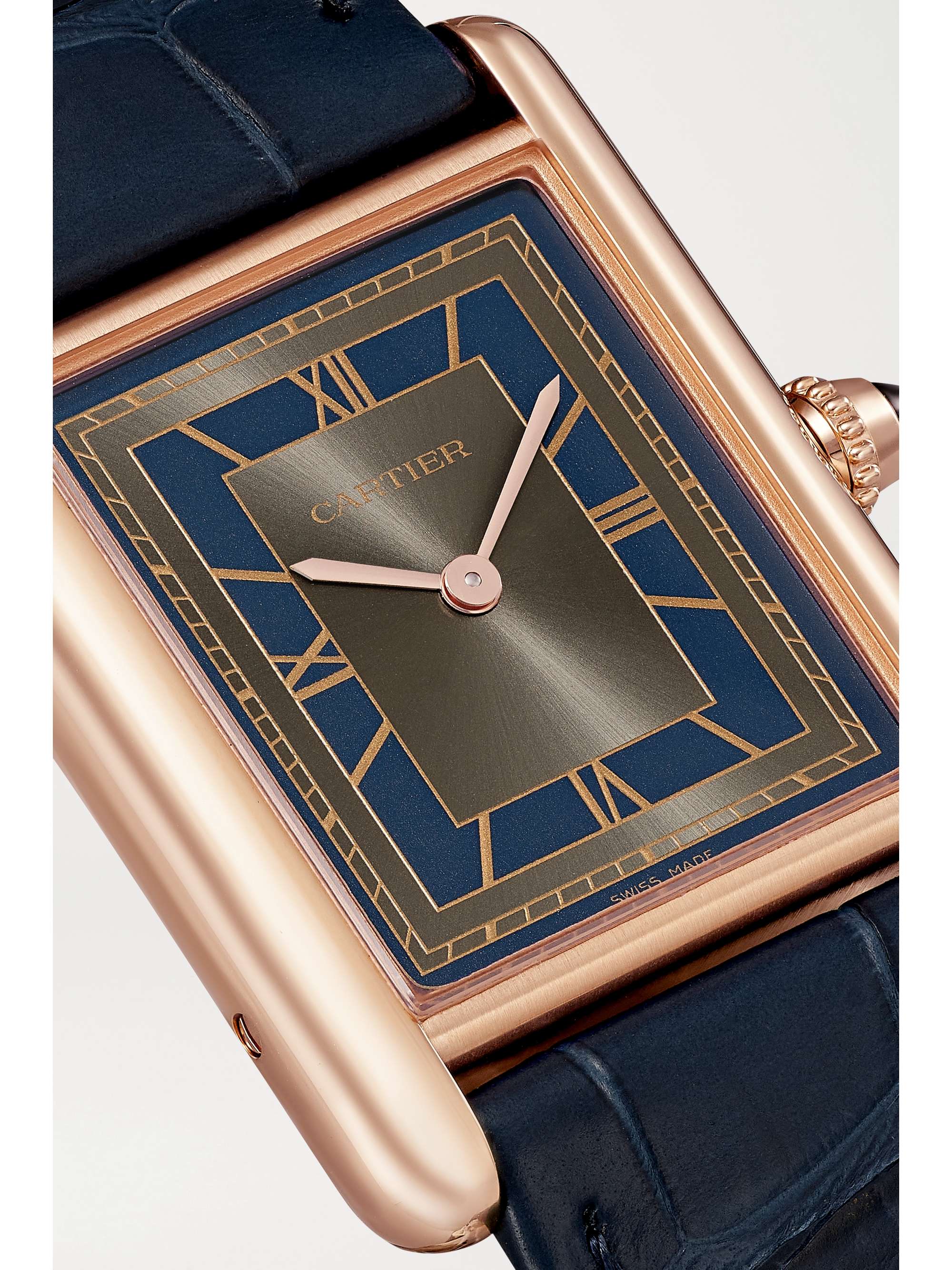 CARTIER Tank Louis Hand-Wound 34mm large 18-karat rose gold and alligator watch