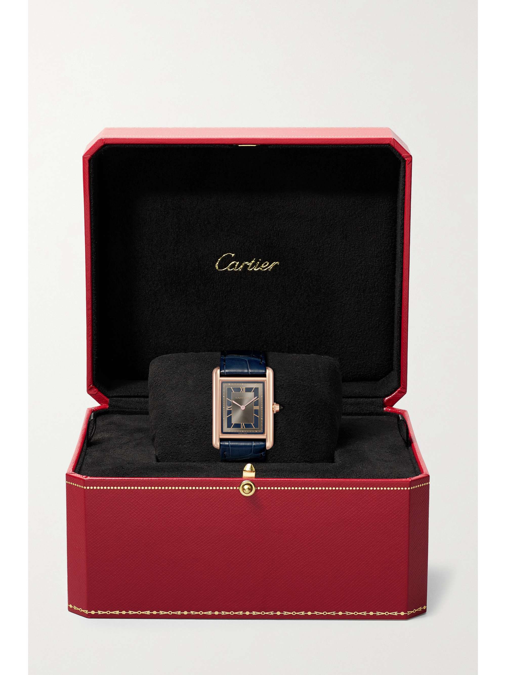 CARTIER Tank Louis Hand-Wound 34mm large 18-karat rose gold and alligator watch