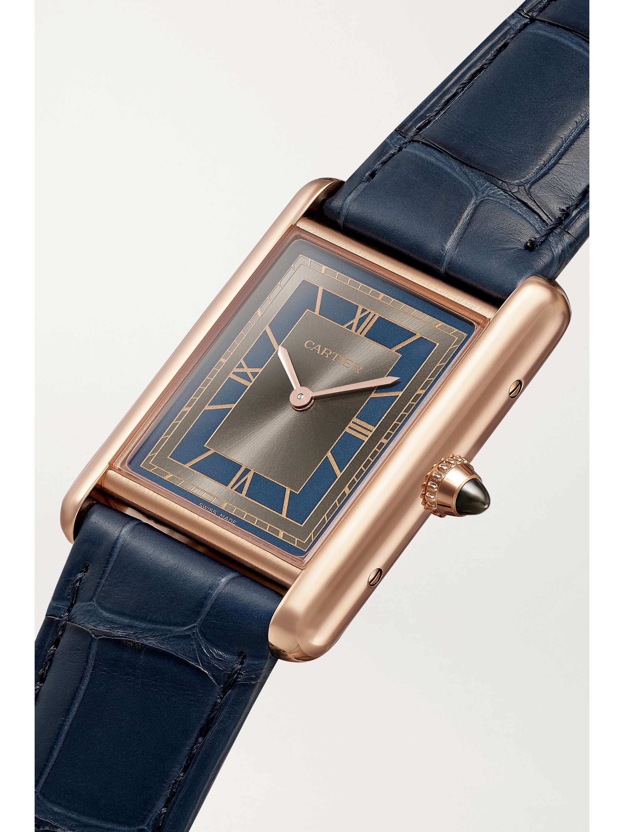 CARTIER Tank Louis Hand-Wound 34mm large 18-karat rose gold and alligator watch
