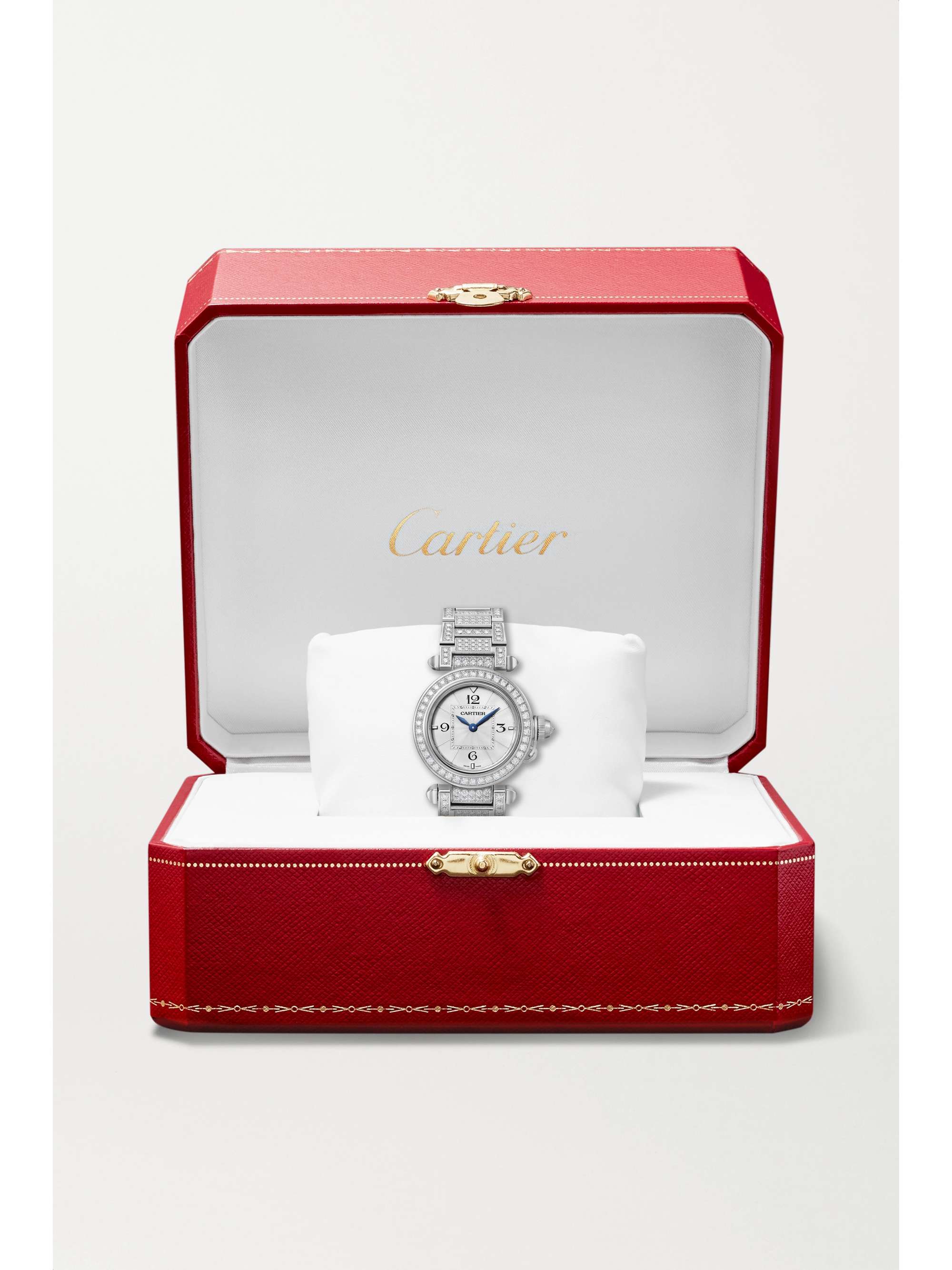 CARTIER Pasha de Cartier 30mm rhodiumplated diamond watch NETAPORTER