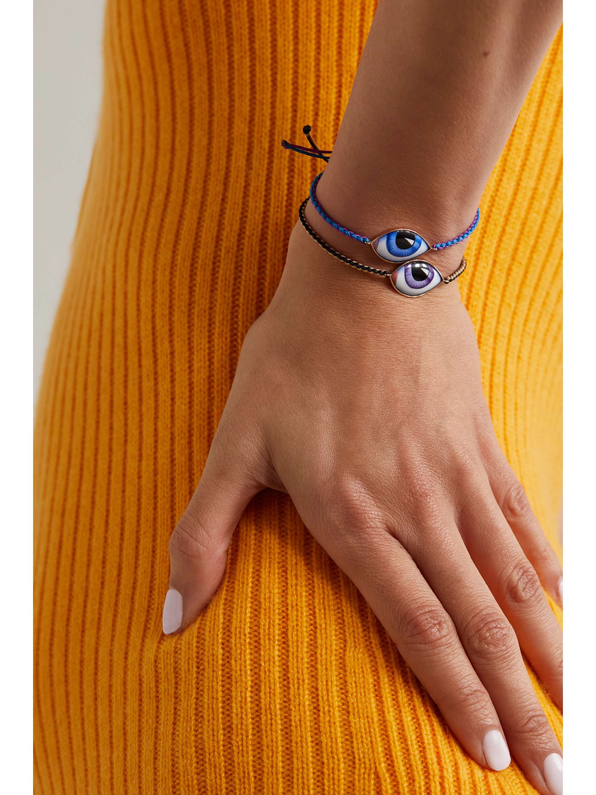 LITO Grand Bleu 14-karat rose gold, macramé and enamel bracelet