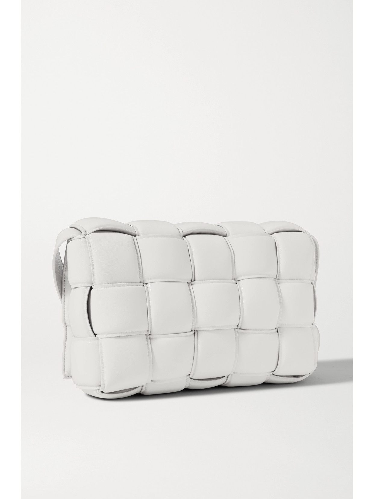 Bottega Veneta Cassette Padded Intrecciato Leather Shoulder Bag In White
