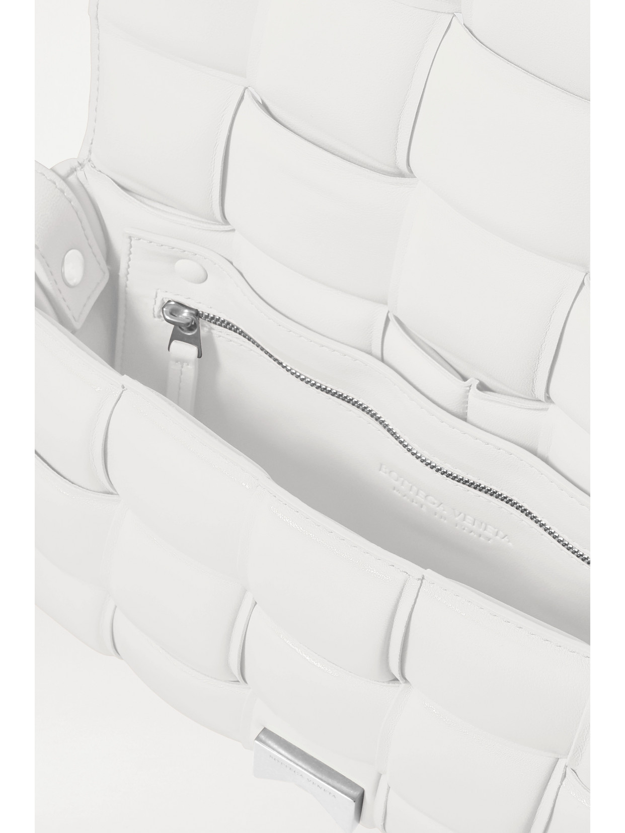 Bottega Veneta Cassette Padded Intrecciato Leather Shoulder Bag In White