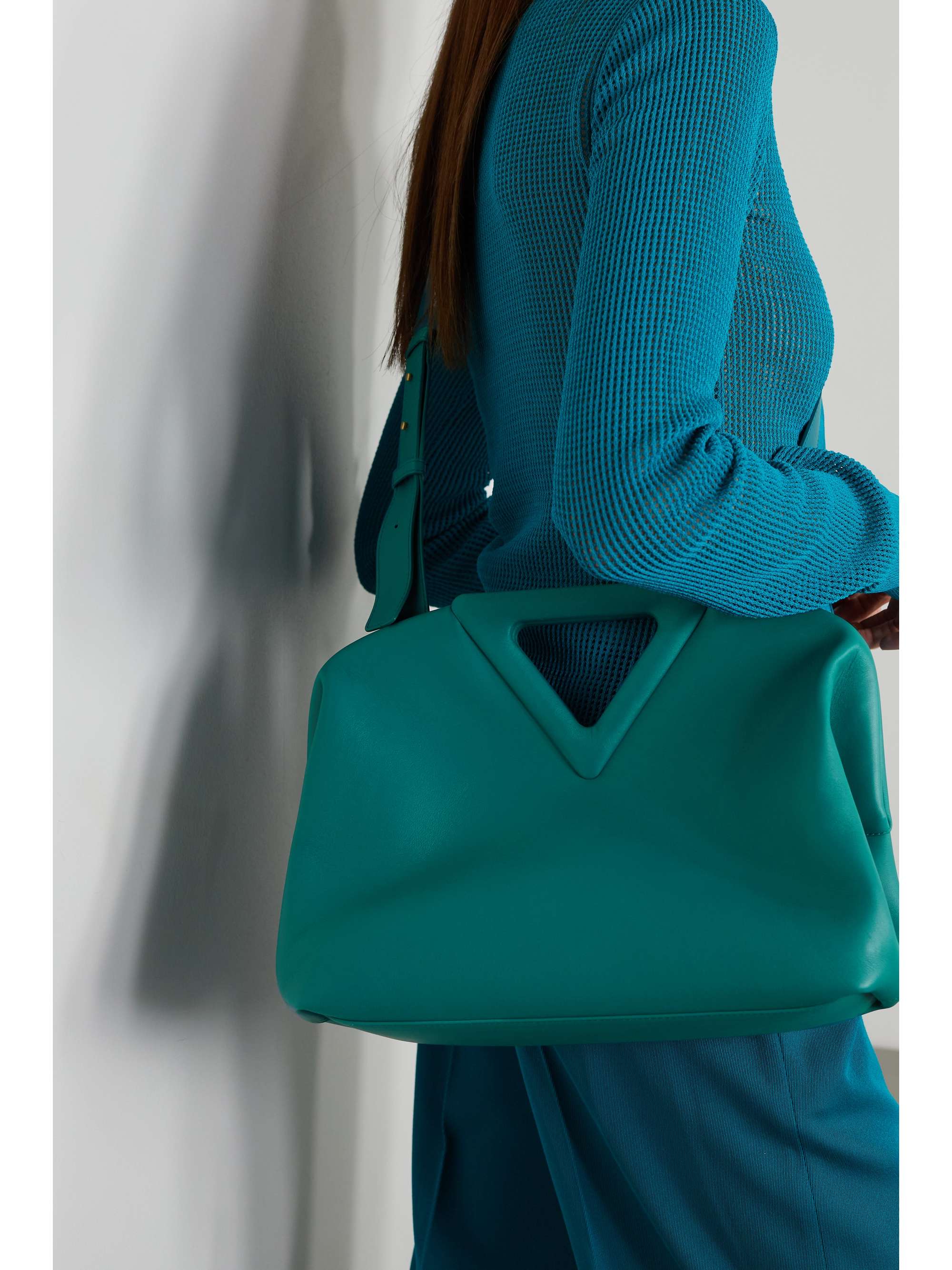 teal leather tote