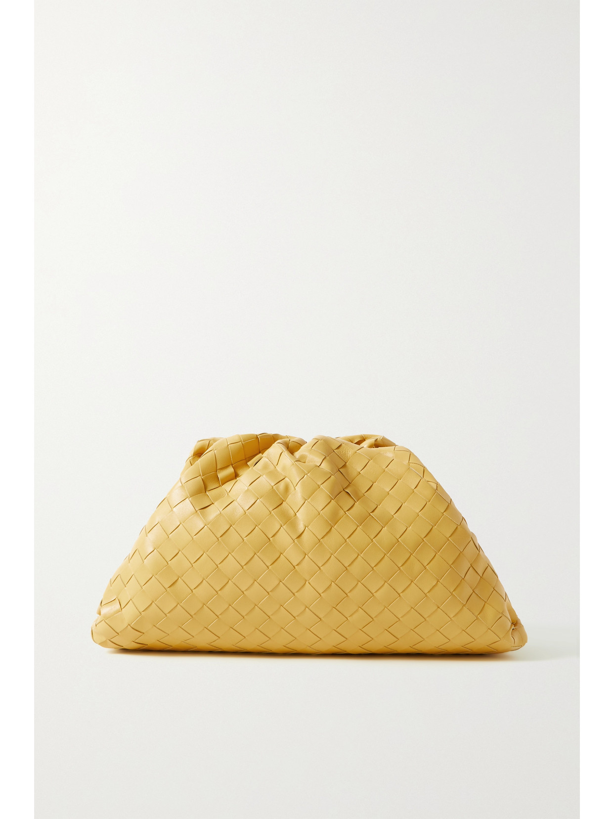Bottega Veneta The Pouch Large Gathered Intrecciato Leather Clutch In Yellow