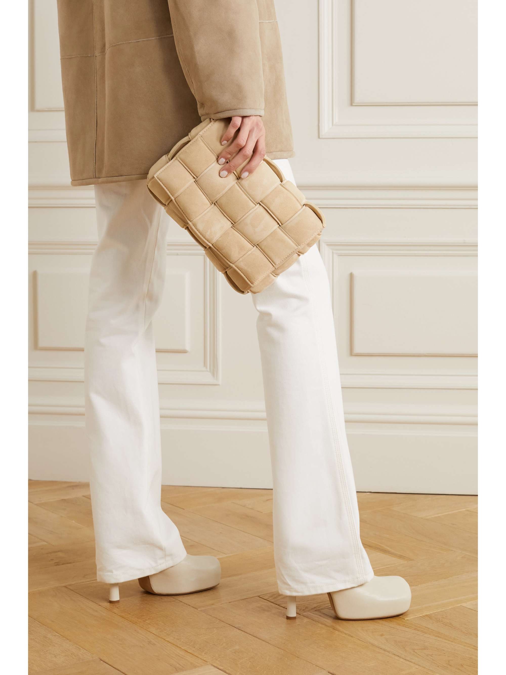 BOTTEGA VENETA Cassette padded intrecciato suede shoulder bag