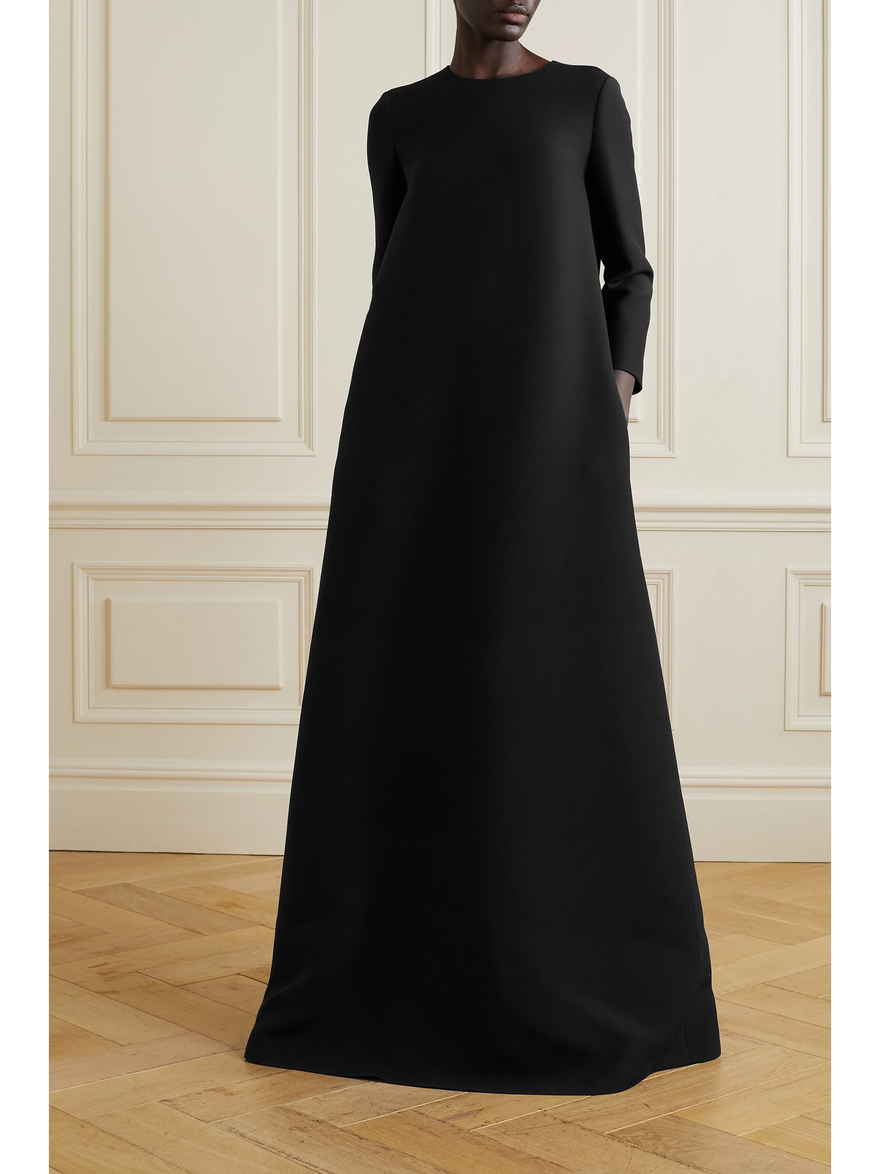 The Row Stefos Wool And Silk-blend Crepe Gown In Black