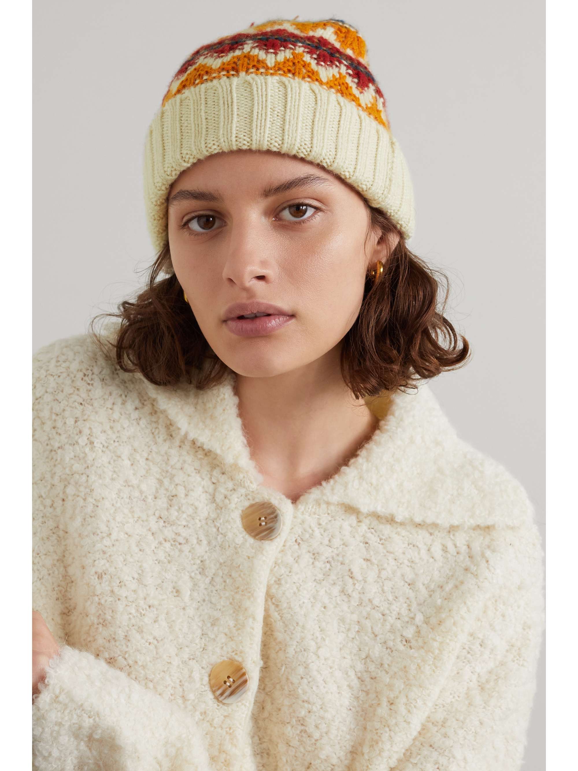 LORO PIANA Bonnet en cachemire à motif jacquard et à pompon