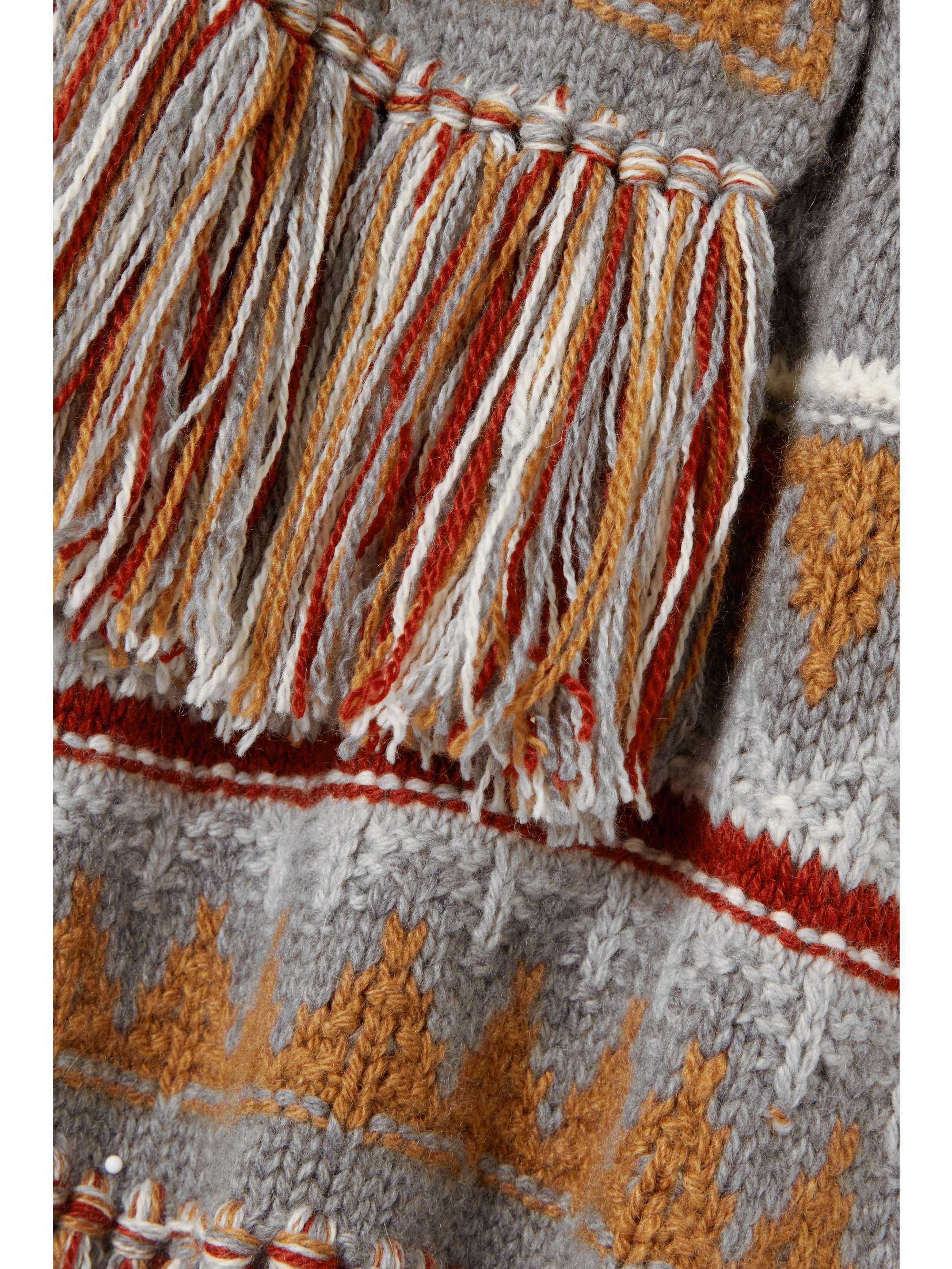 LORO PIANA Fringed cable-knit intarsia cashmere scarf