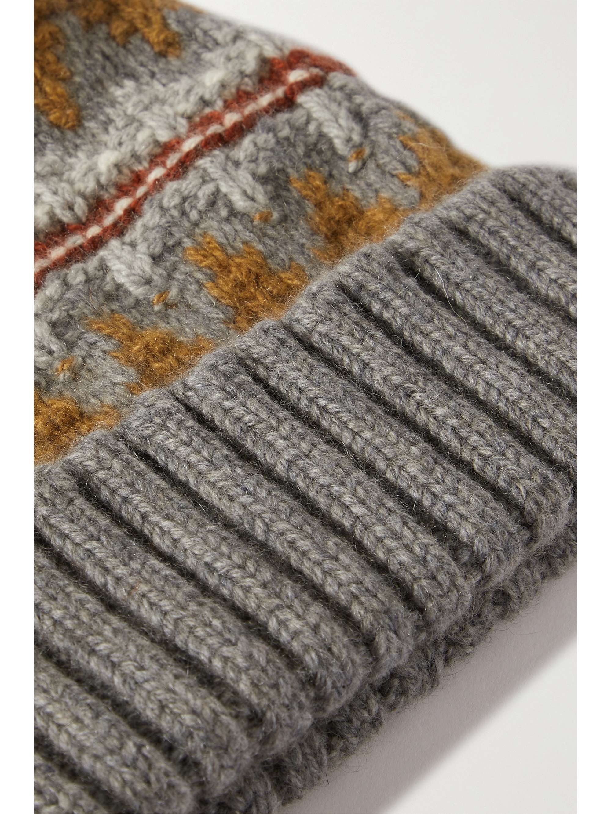 LORO PIANA Pompom-embellished argyle cashmere beanie