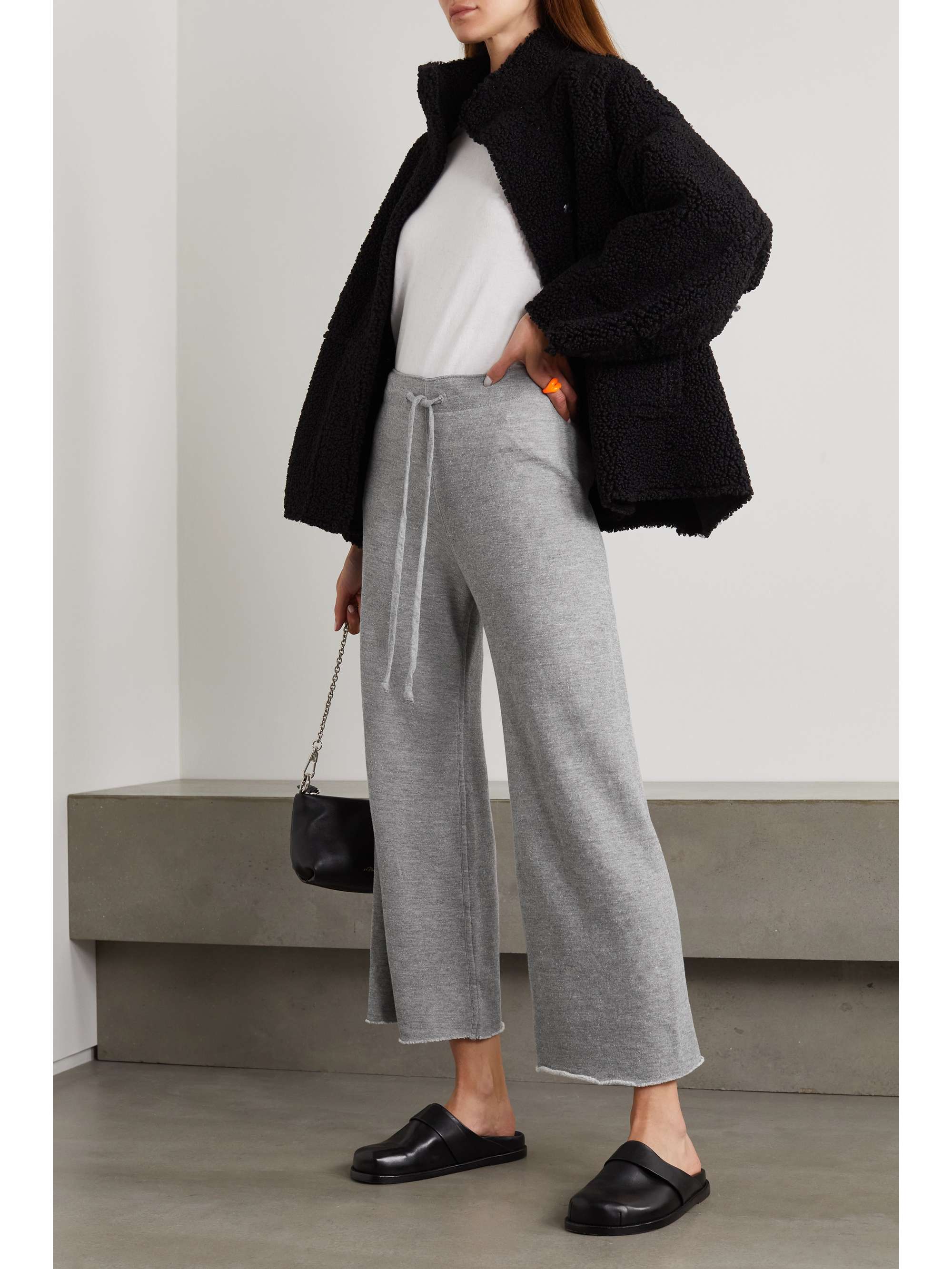 NILI LOTAN Kiki cropped distressed cotton-blend jersey track pants