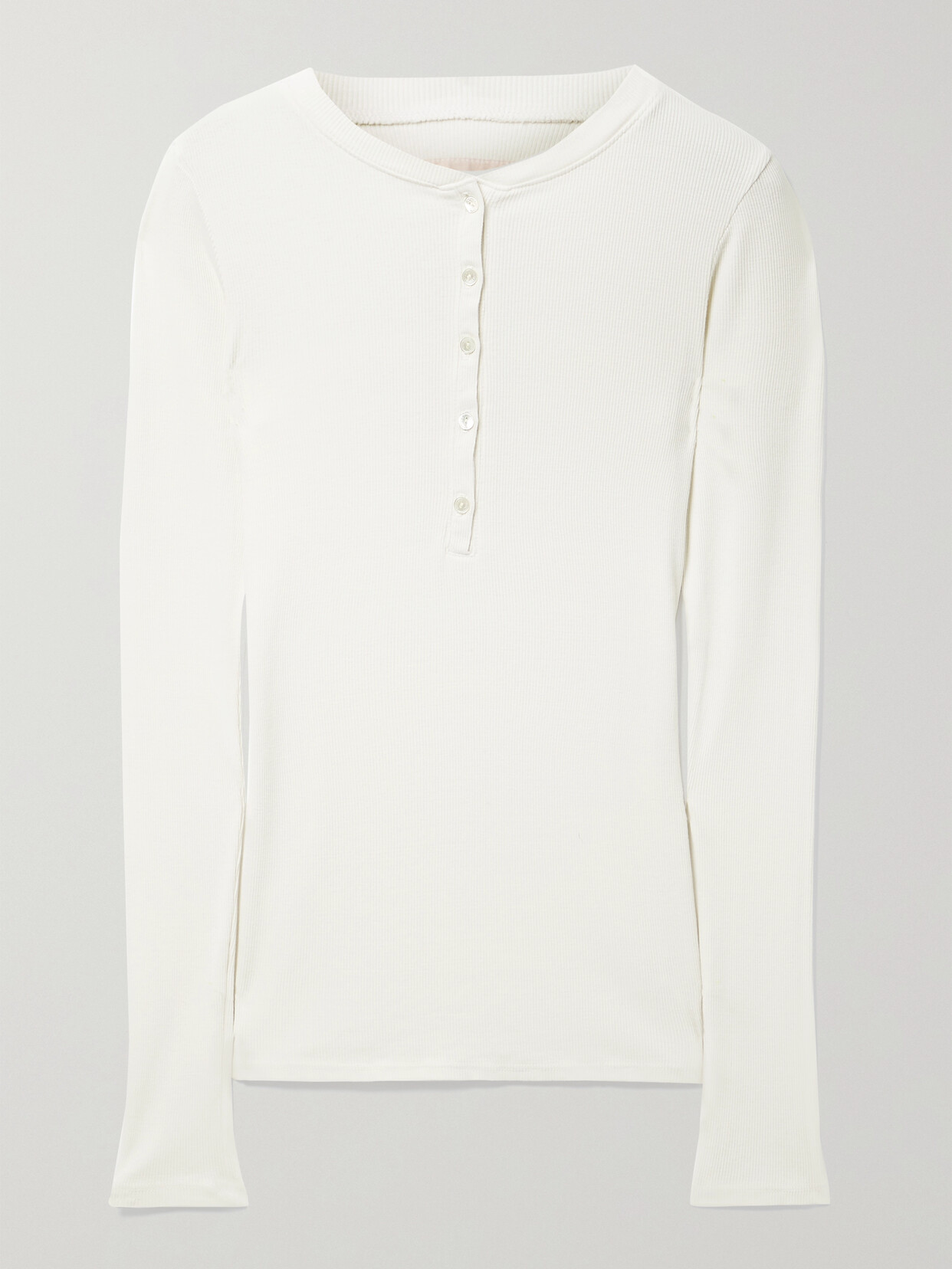 Shop Nili Lotan Jordan Ribbed Cotton-jersey Top In Ecru