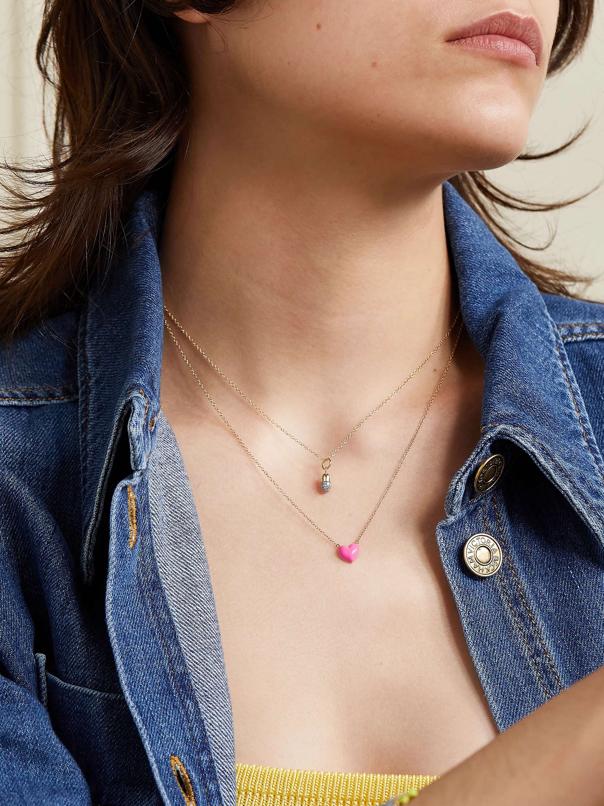 ALISON LOU Heart 14-karat gold and enamel necklace