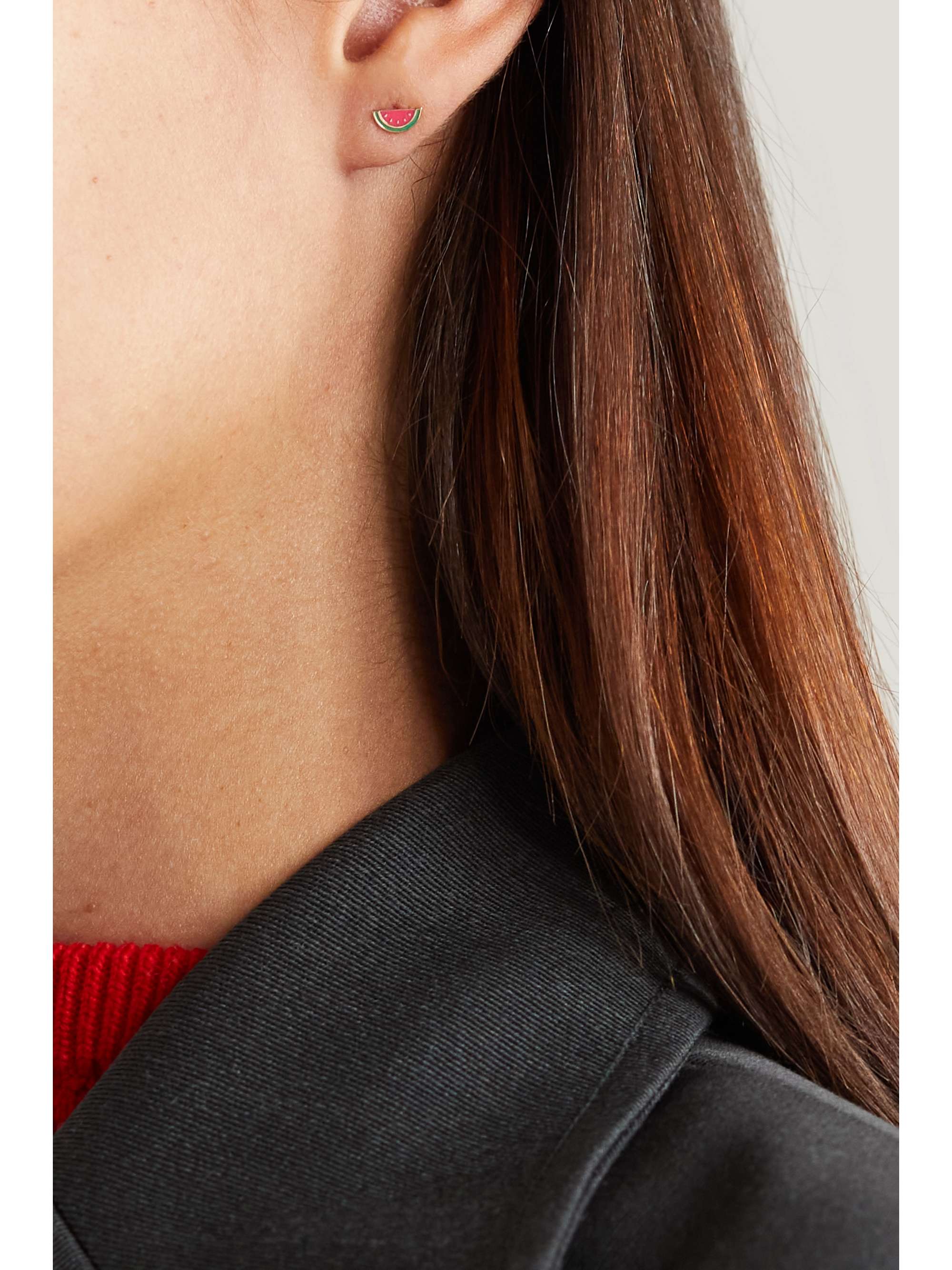 ALISON LOU Boucle d'oreille unique en or 14 carats (585/1000) et émail Lime