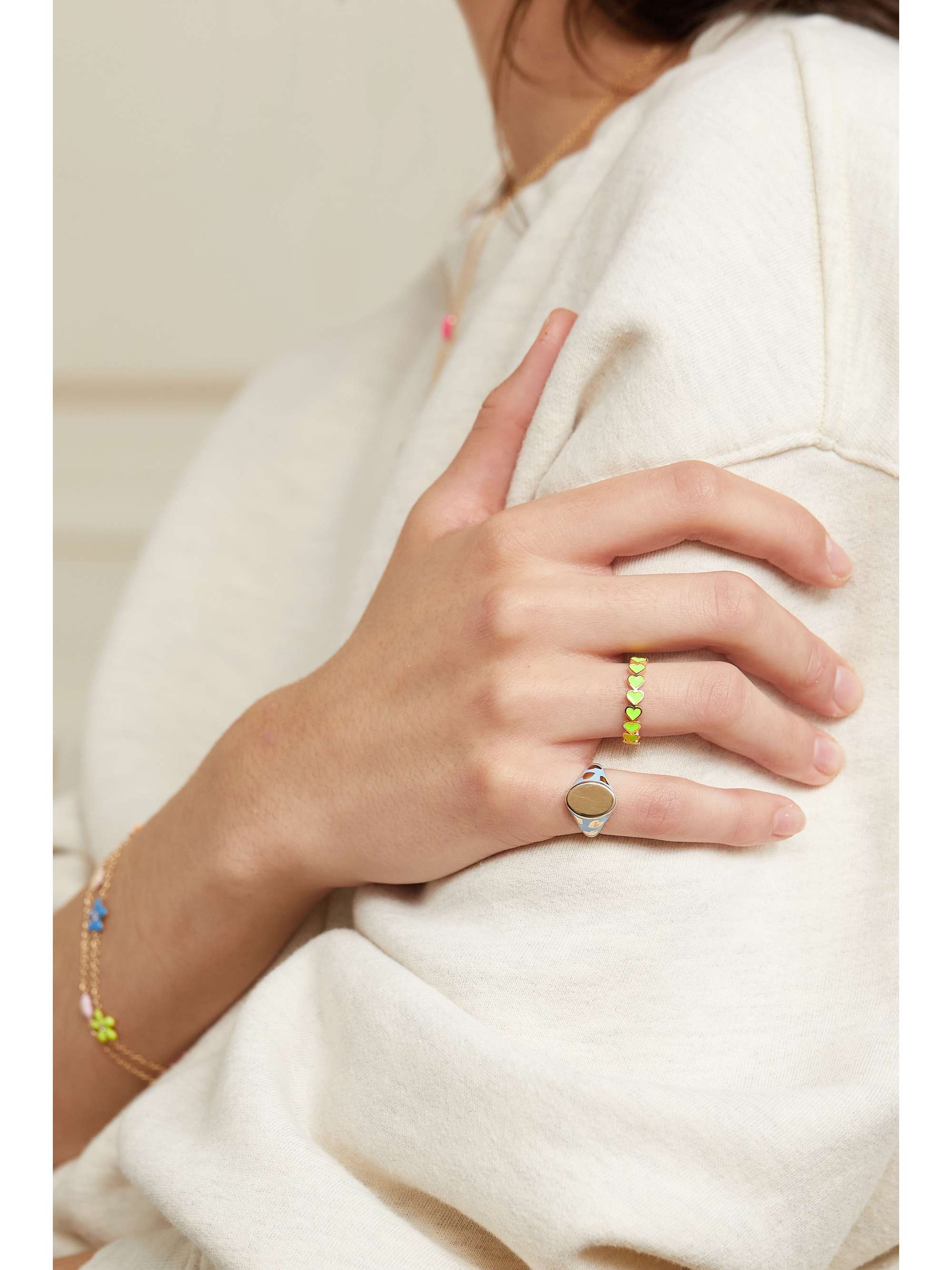 ALISON LOU Heart Stack 14-karat gold and enamel ring