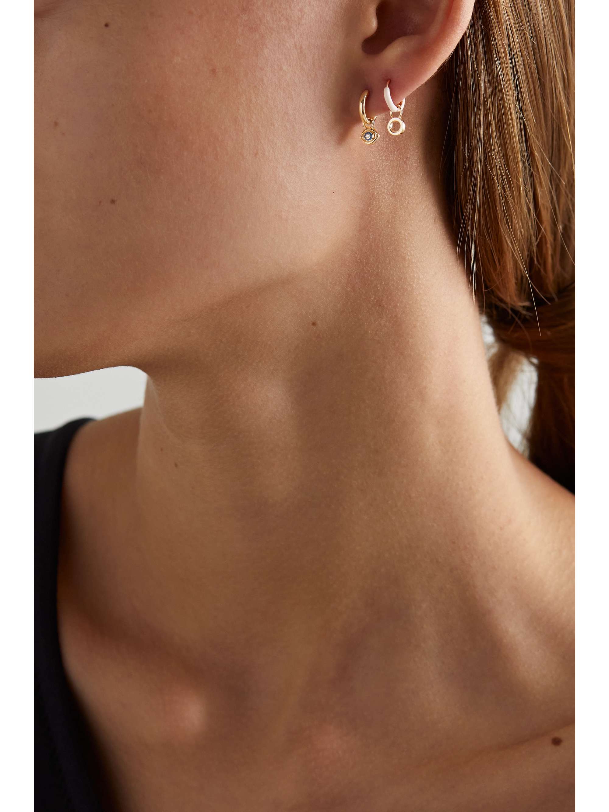 ALISON LOU Pear Cocktail 14-karat gold, topaz and enamel single hoop earring