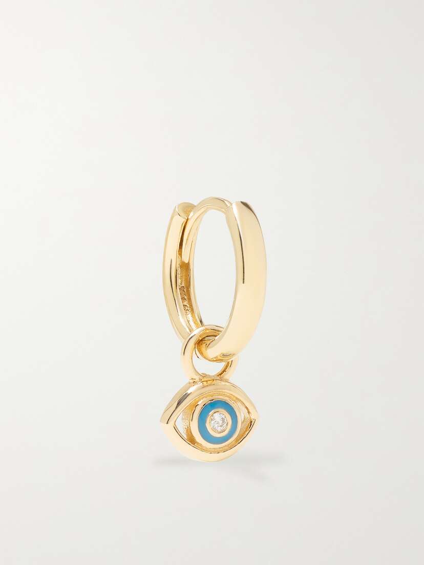 Alison Lou Pear Cocktail 14-karat Gold, Topaz And Enamel Single Hoop Earring